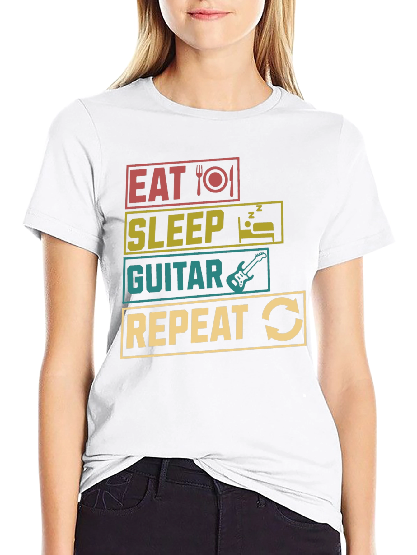 Eat Sleep Guitar Repeat T-Shirt Black Tee