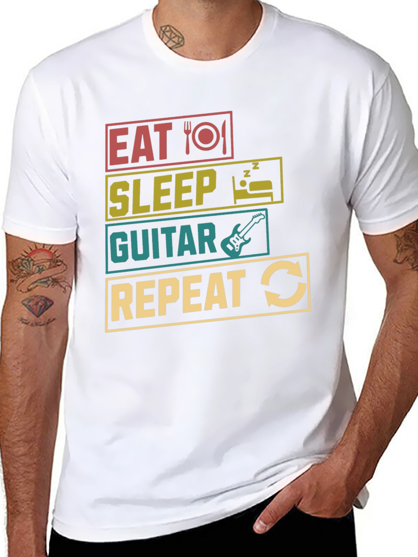 Eat Sleep Guitar Repeat T-Shirt Black Tee