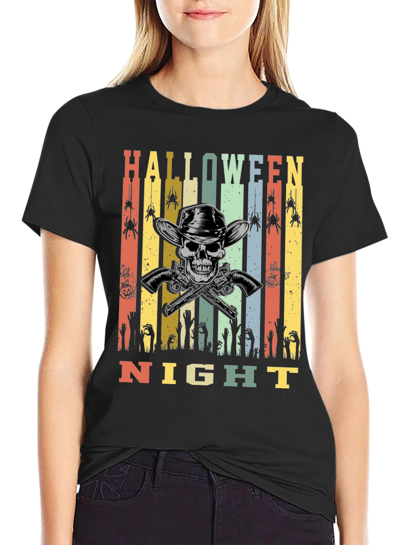 Halloween Night T-Shirt Skull Cowboy