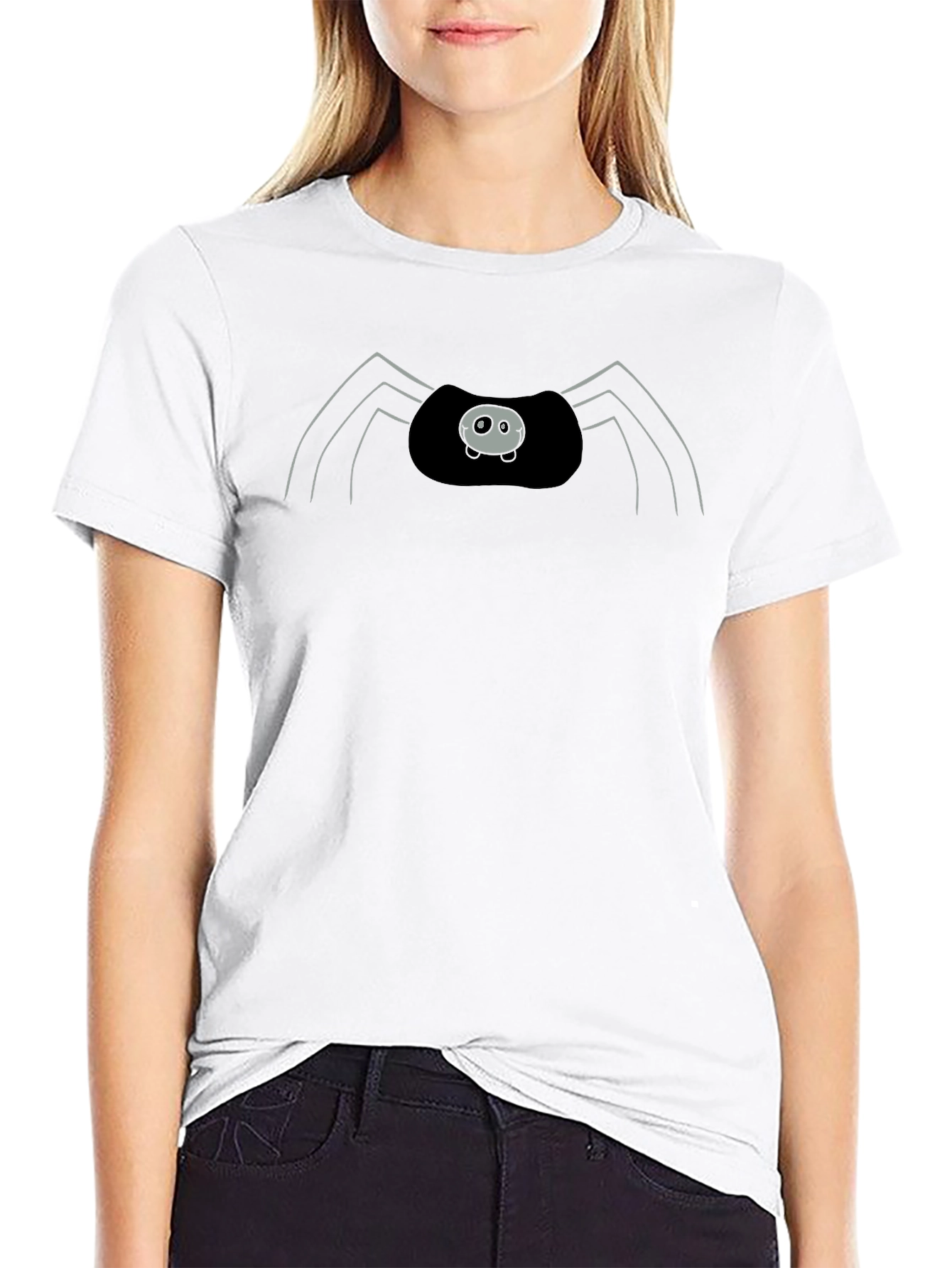 Cute Spider Graphic Print Black T-Shirt