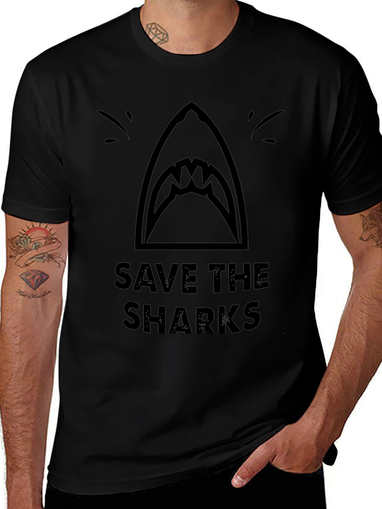 Save The Sharks Graphic Tee - Black