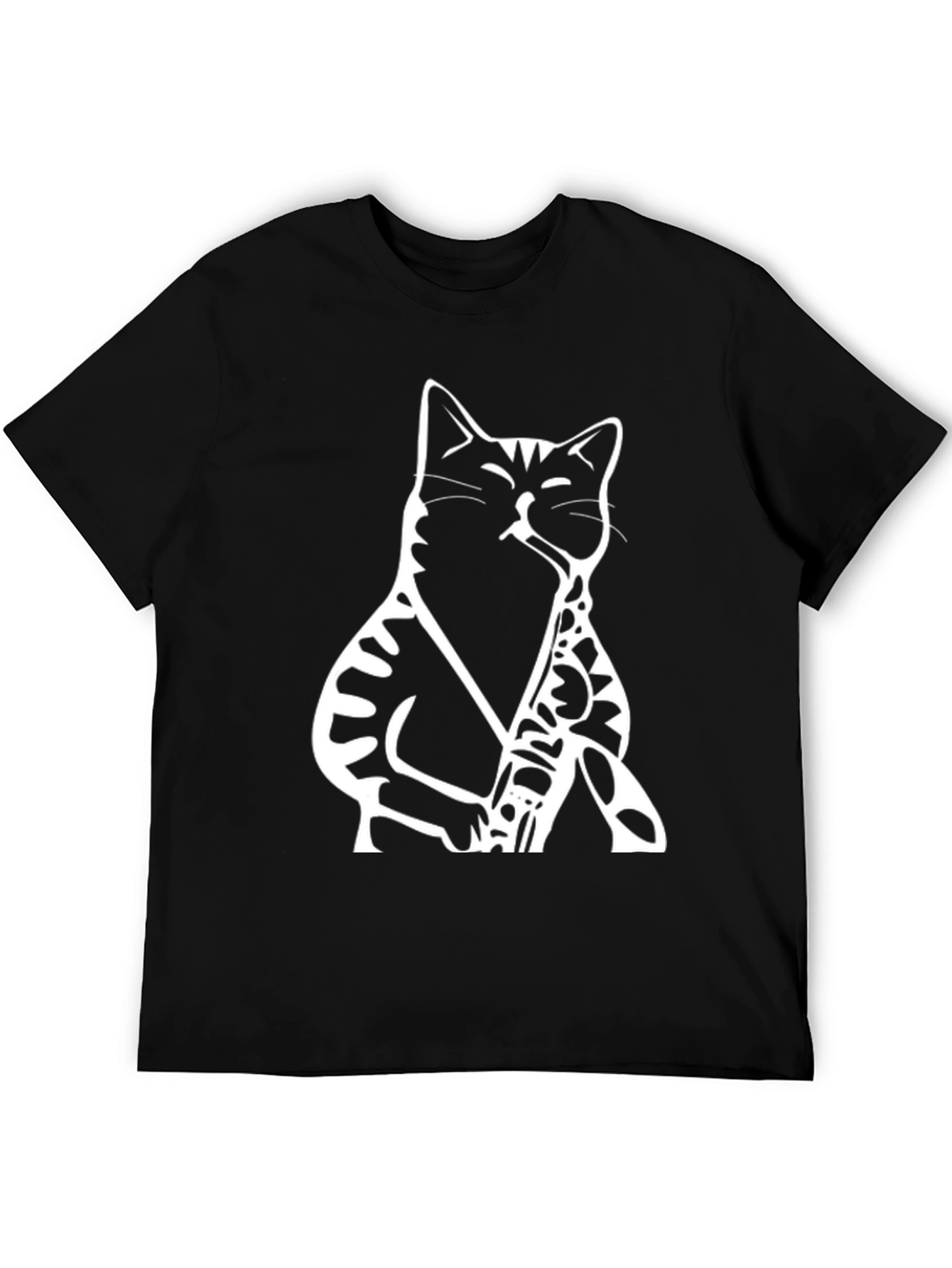 Cat Saxophone Graphic Tee - Black Cotton T-Shirt