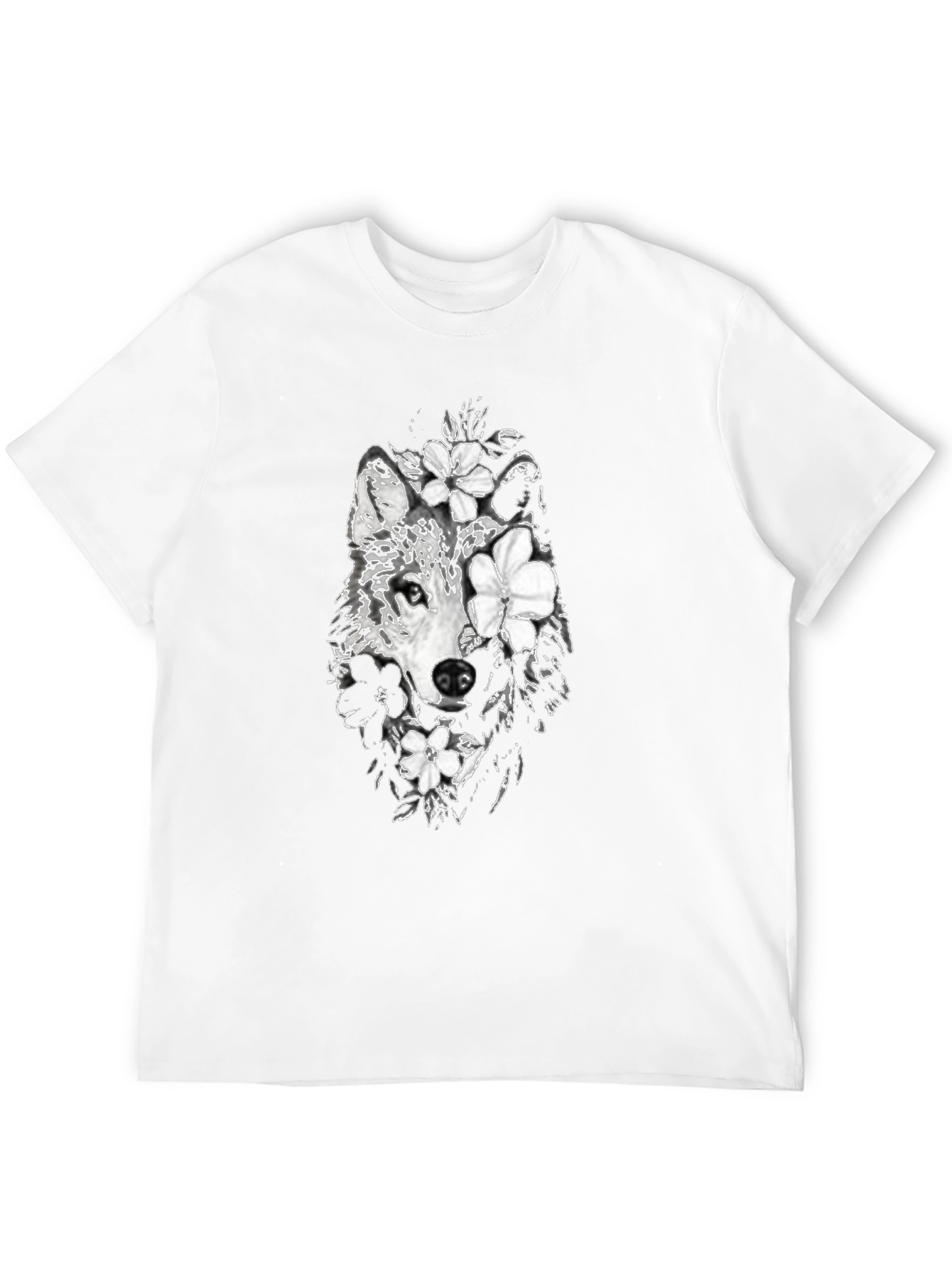 Wolf & Floral Graphic Black T-Shirt
