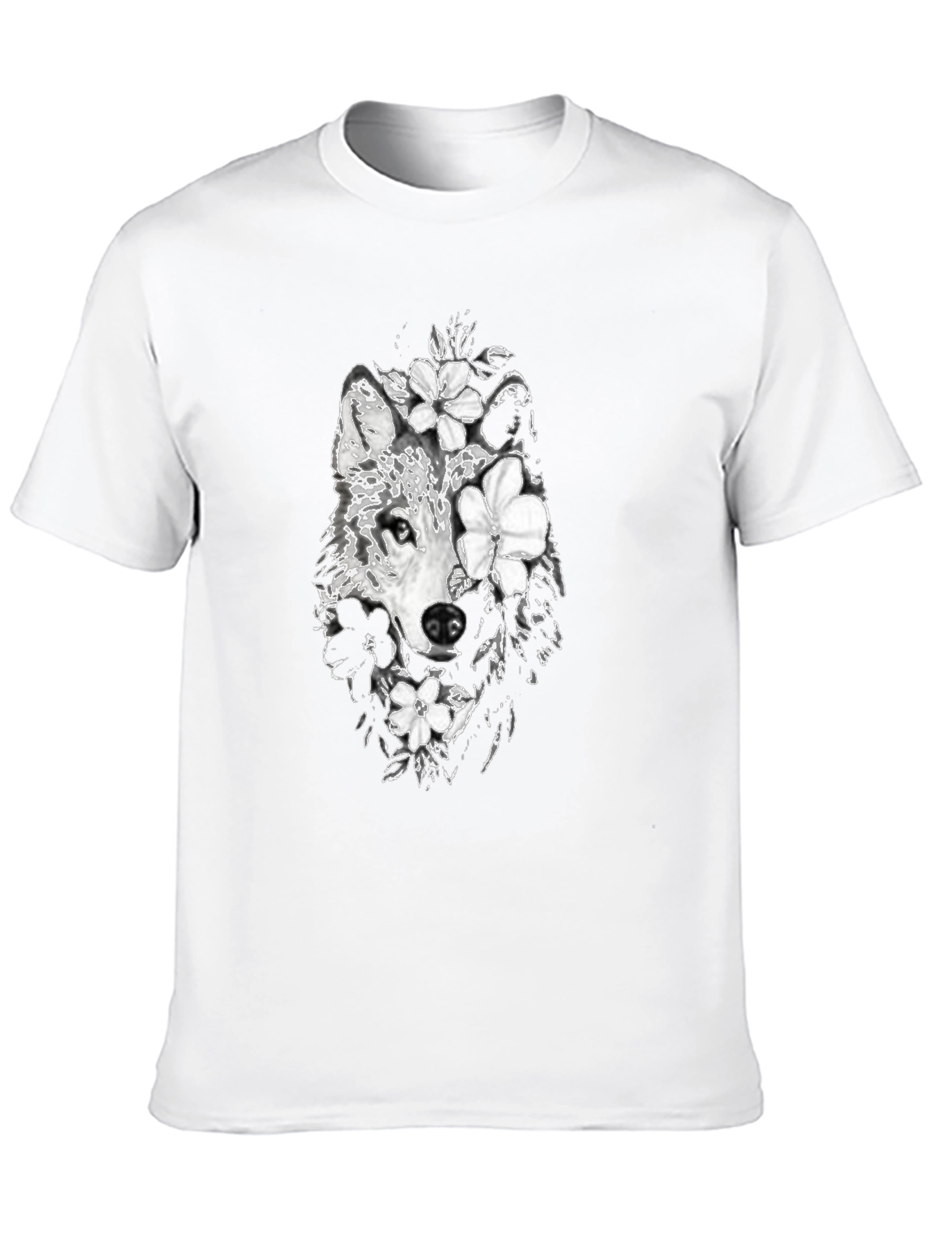 Wolf & Floral Graphic Black T-Shirt