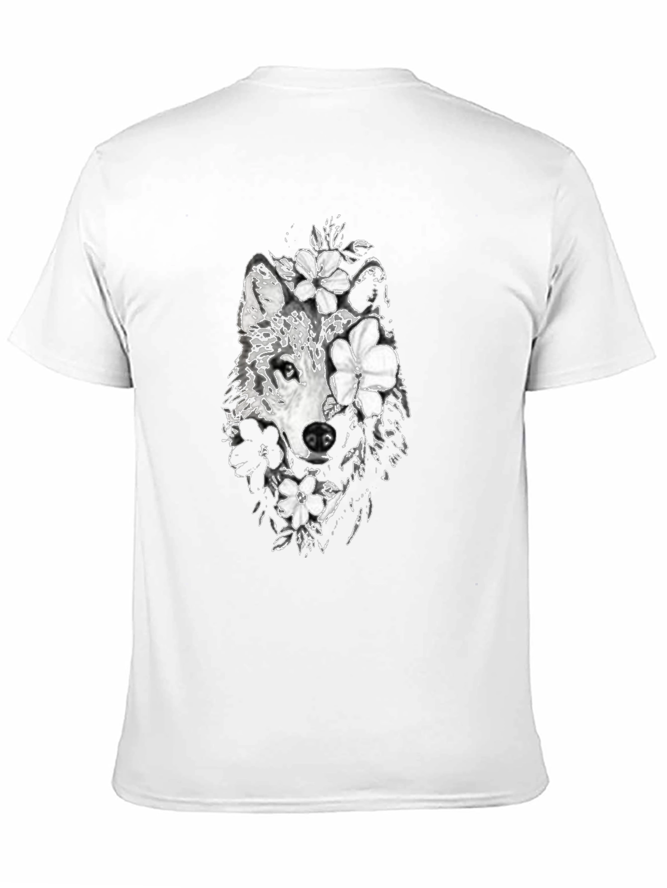 Wolf & Floral Graphic Black T-Shirt