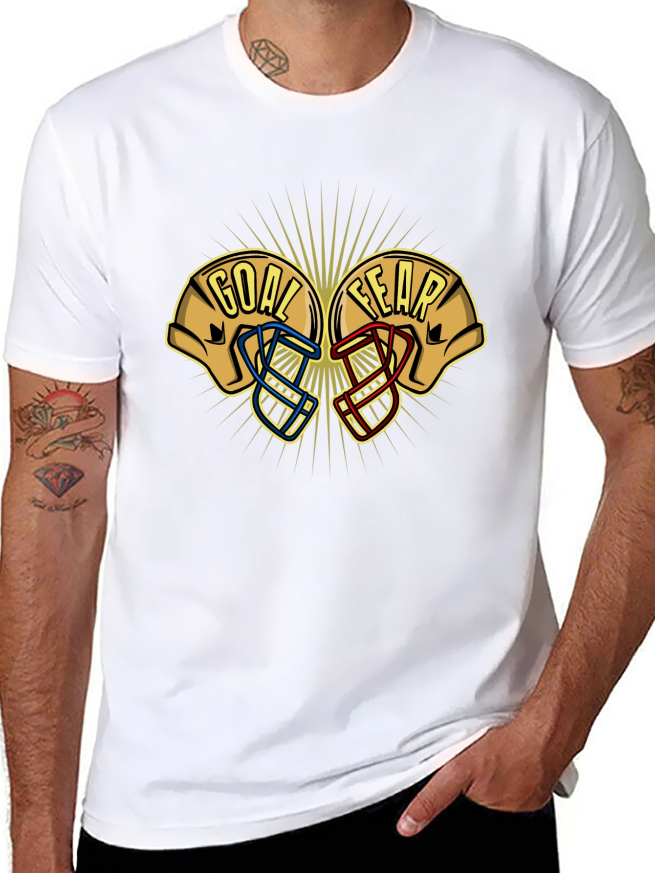 Goal vs Fear Football Helmet Graphic T-Shirt