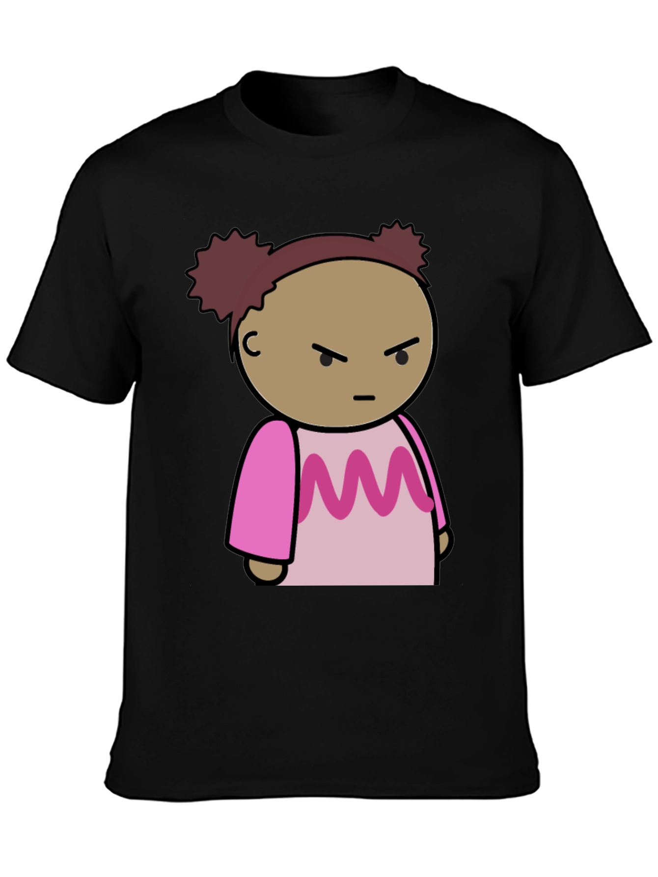 Cartoon Character Graphic Tee - Black Cotton