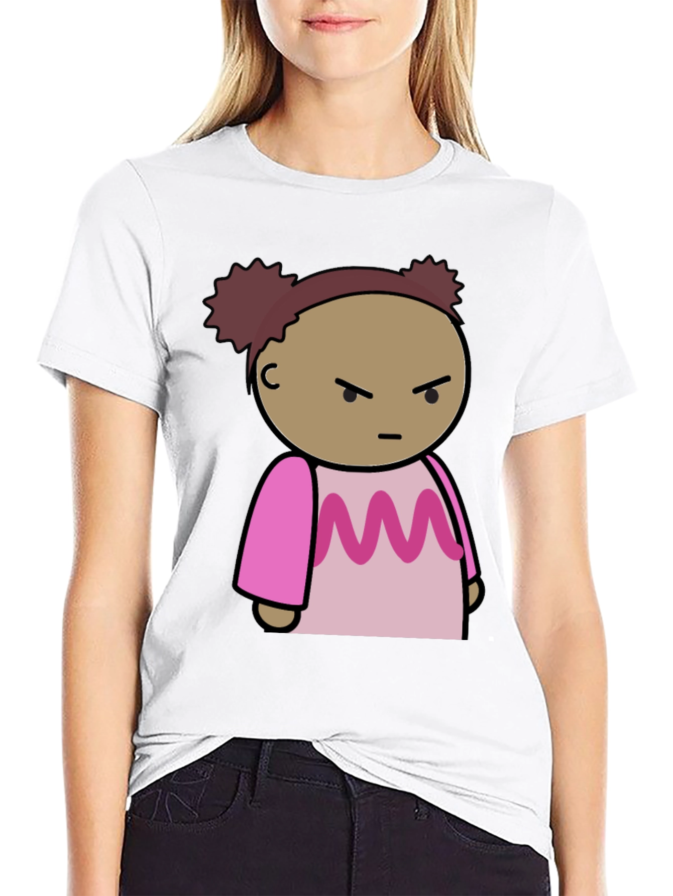 Cartoon Character Graphic Tee - Black Cotton