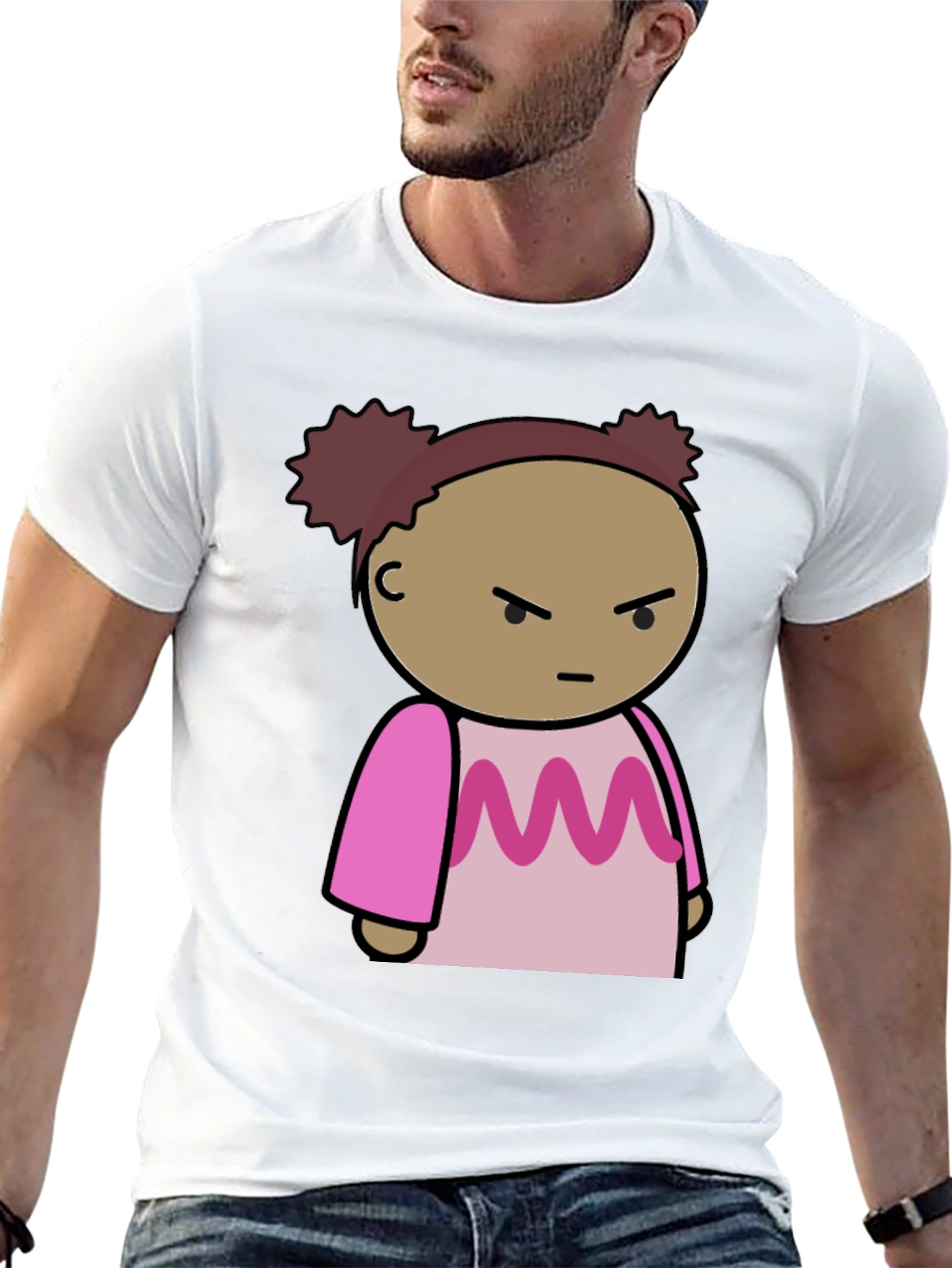 Cartoon Character Graphic Tee - Black Cotton