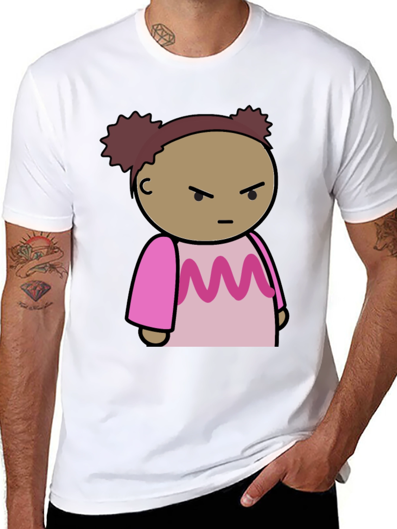 Cartoon Character Graphic Tee - Black Cotton