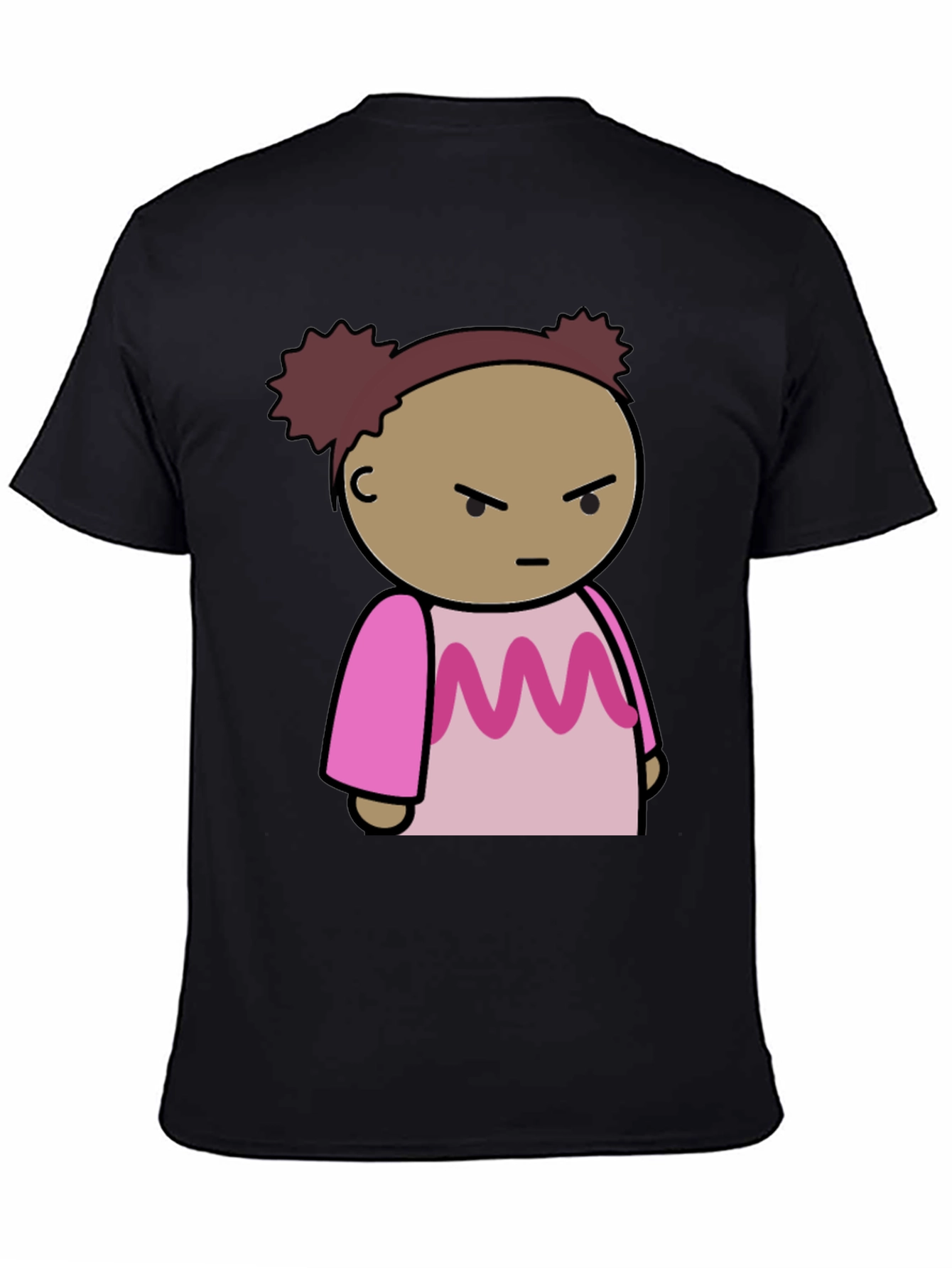 Cartoon Character Graphic Tee - Black Cotton