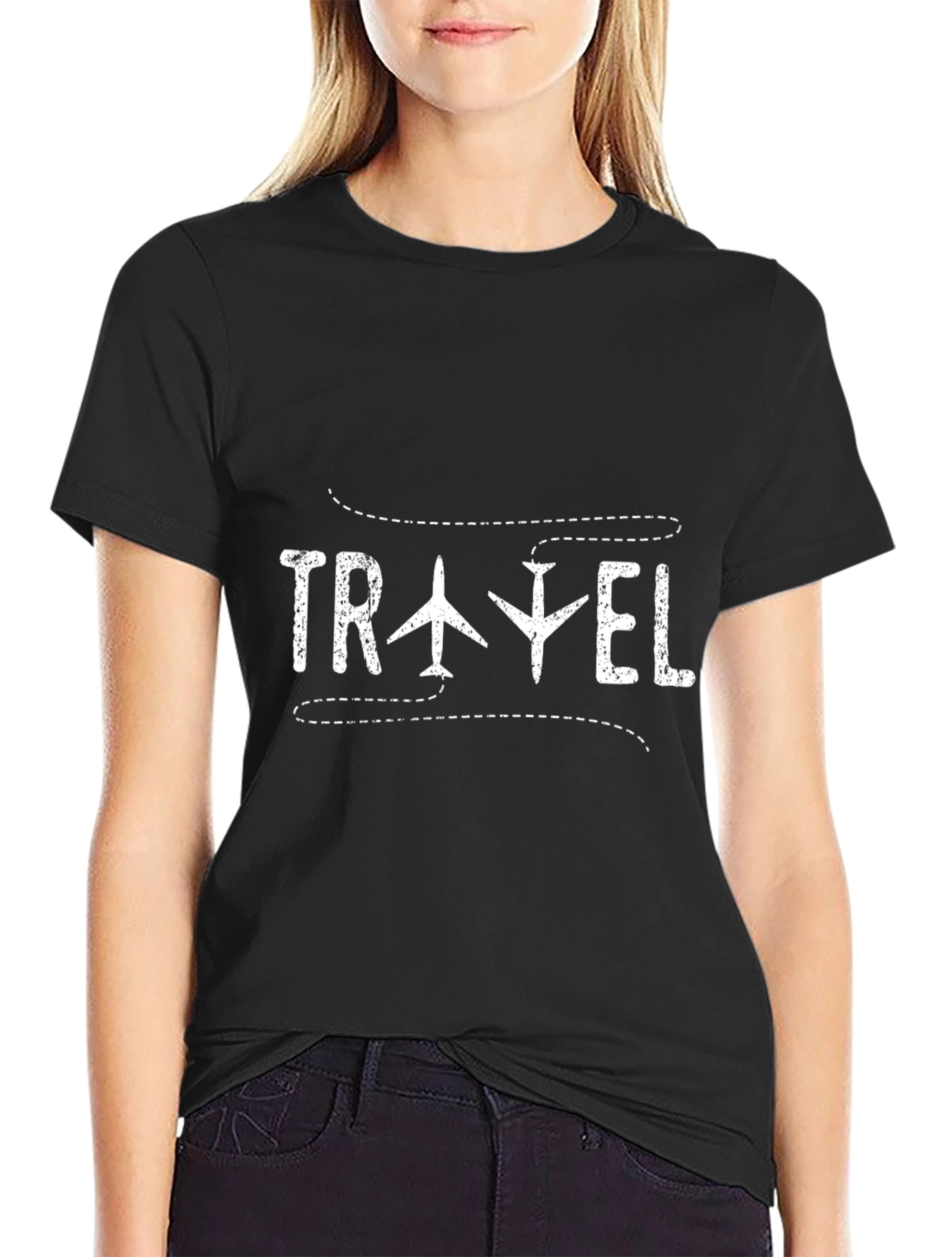 Travel Airplane Graphic Black T-Shirt