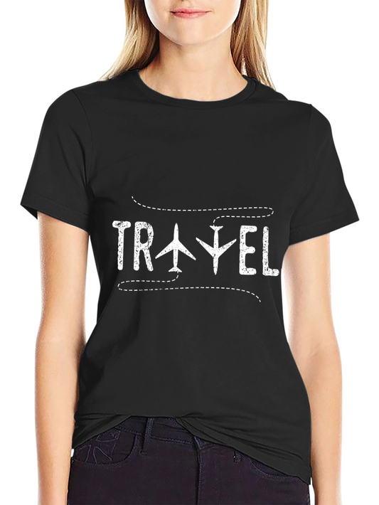 Travel Airplane Graphic Black T-Shirt