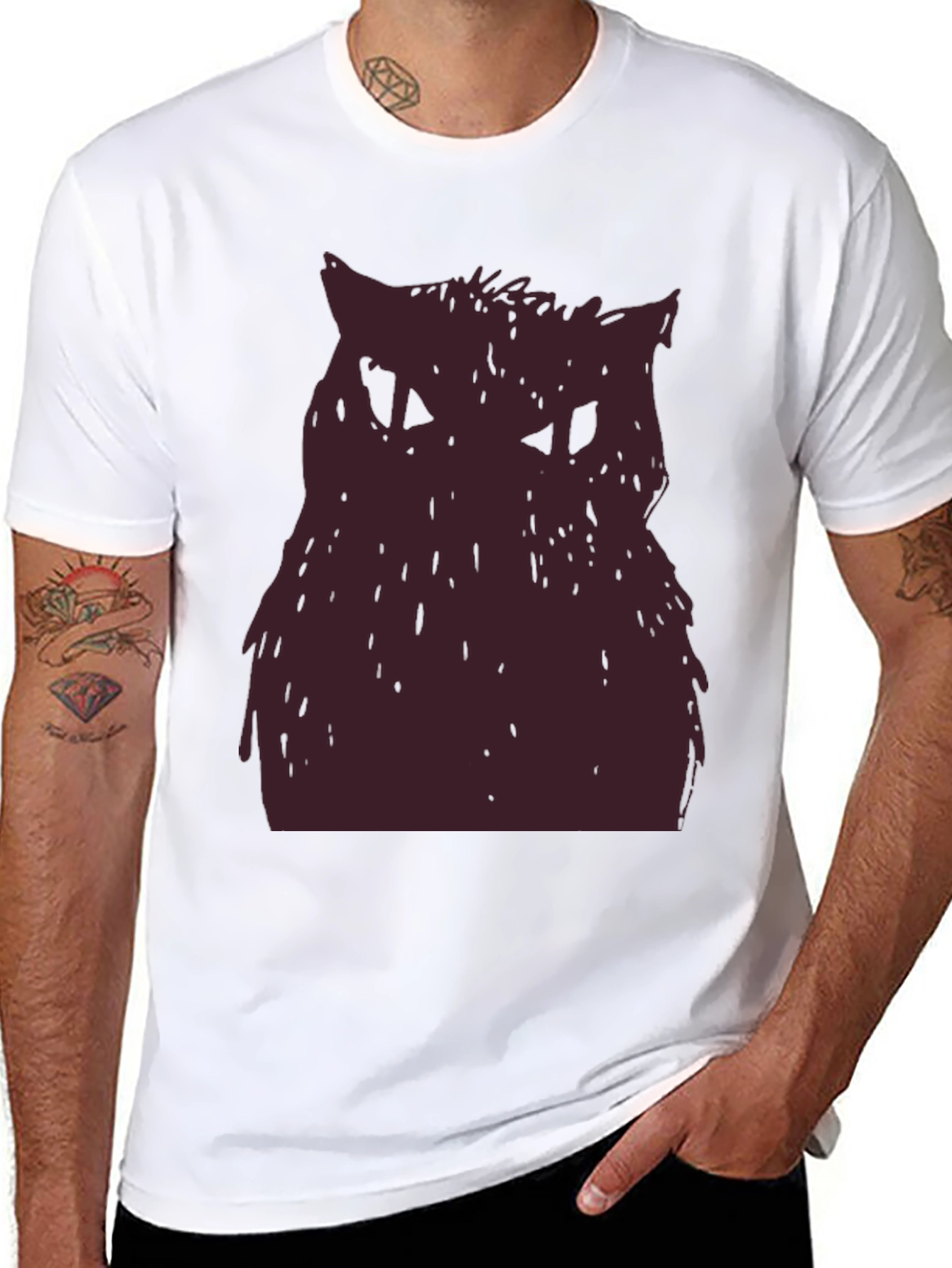 Owl Graphic Tee - Black Cotton T-Shirt