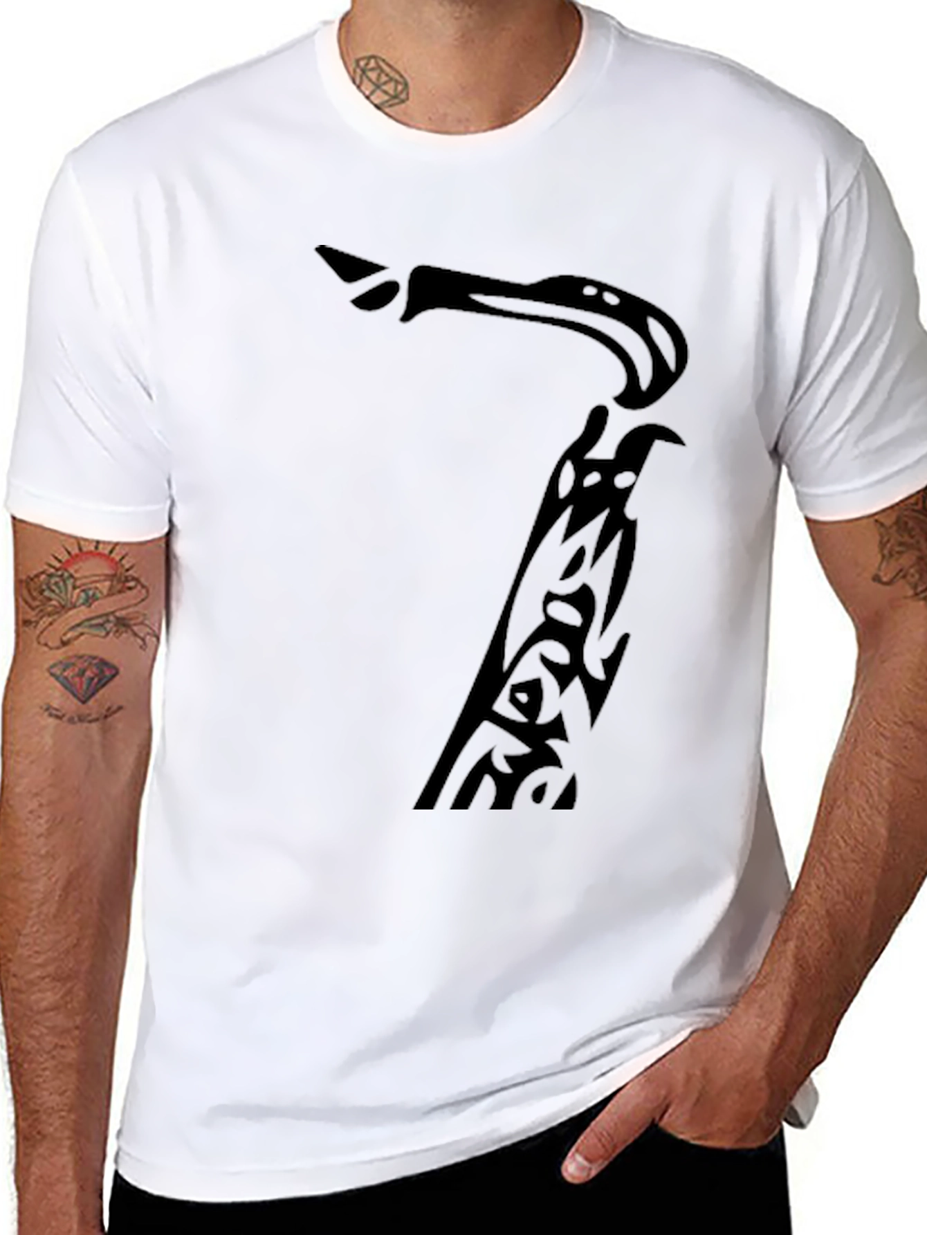 Saxophone Tribal Graphic Black T-Shirt