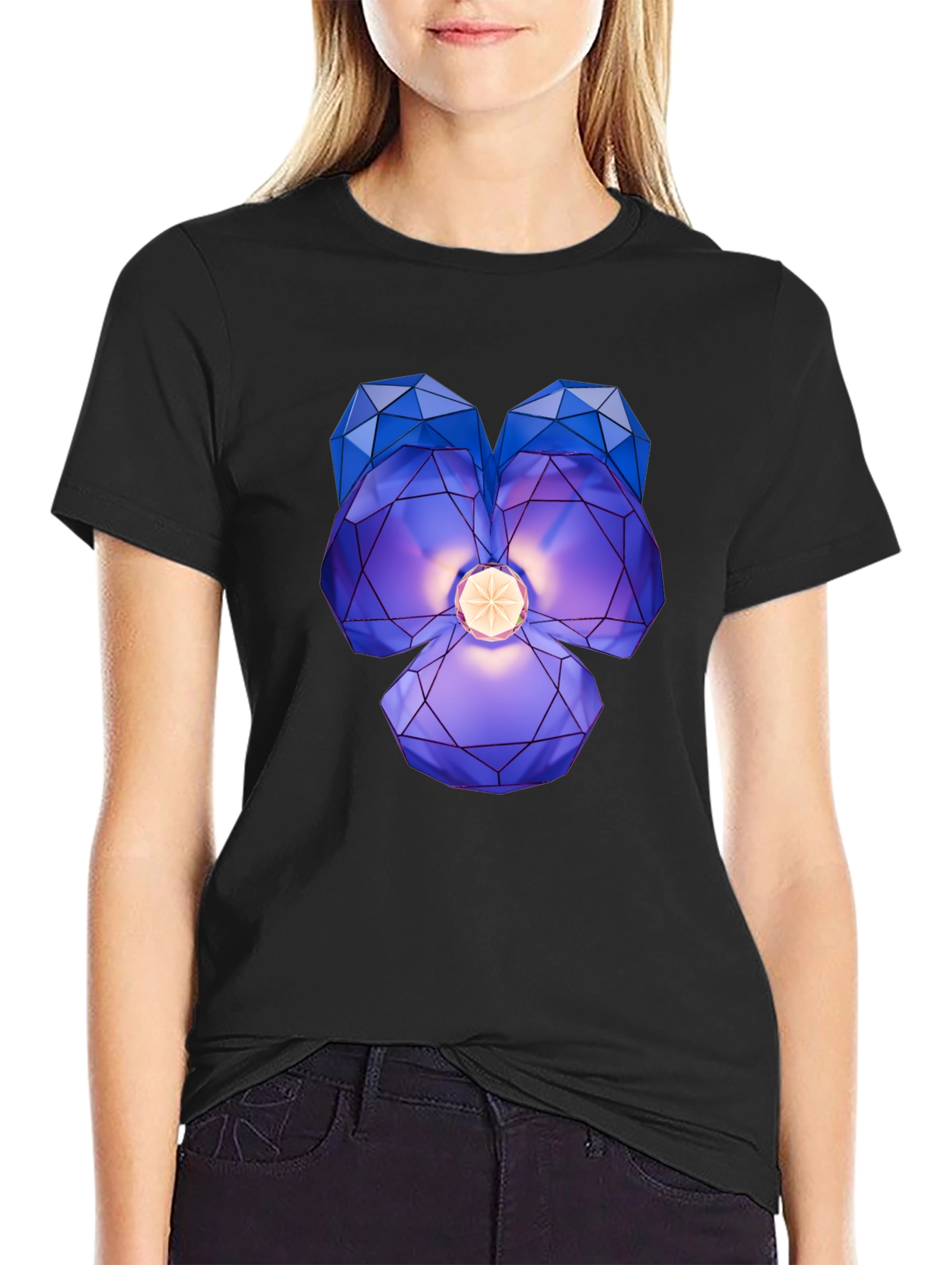 Geometric Crystal Flower Graphic Tee - Modern Style