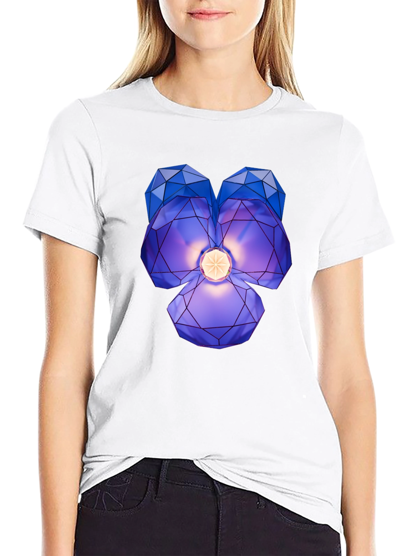 Geometric Crystal Flower Graphic Tee - Modern Style