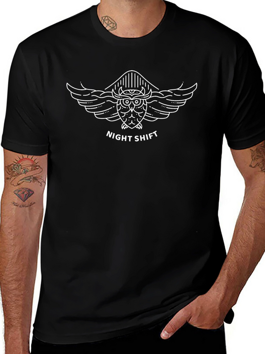 Night Shift Owl Graphic Tee - Black Cotton T-Shirt