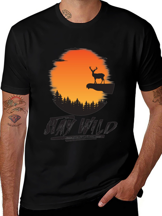 Stay Wild Deer Graphic Tee - Nature Inspired Mens T-Shirt