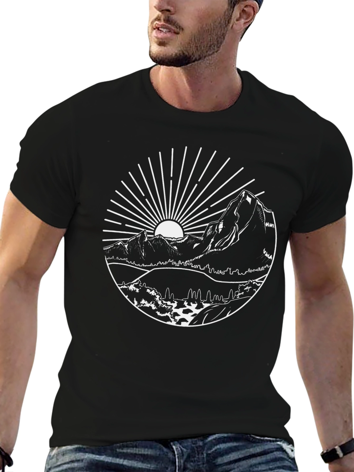 Mountain Scene Graphic Tee - Black