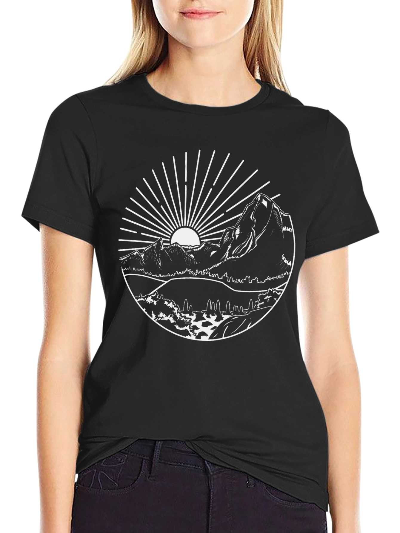 Mountain Scene Graphic Tee - Black
