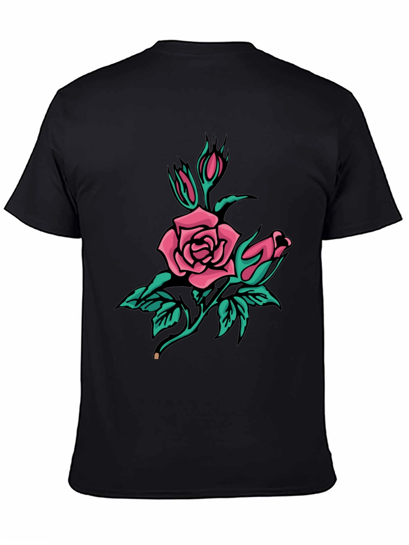 Black T-Shirt with Pink Rose Graphic