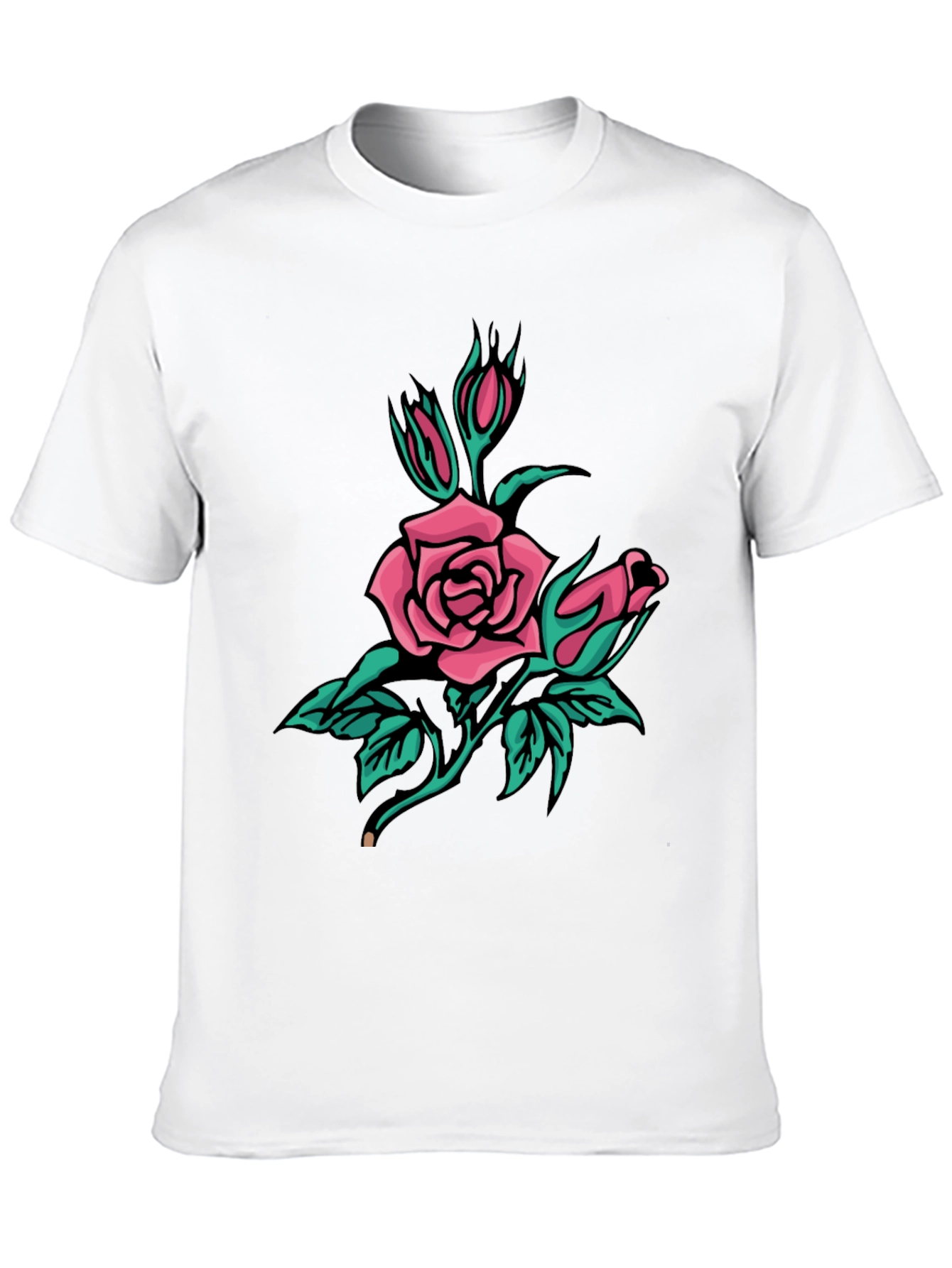 Black T-Shirt with Pink Rose Graphic