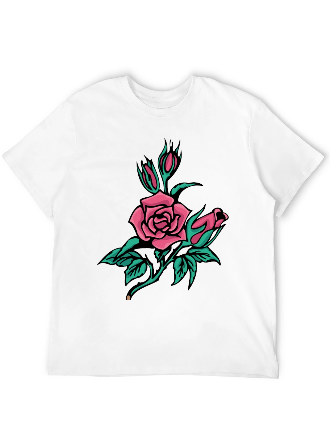 Black T-Shirt with Pink Rose Graphic