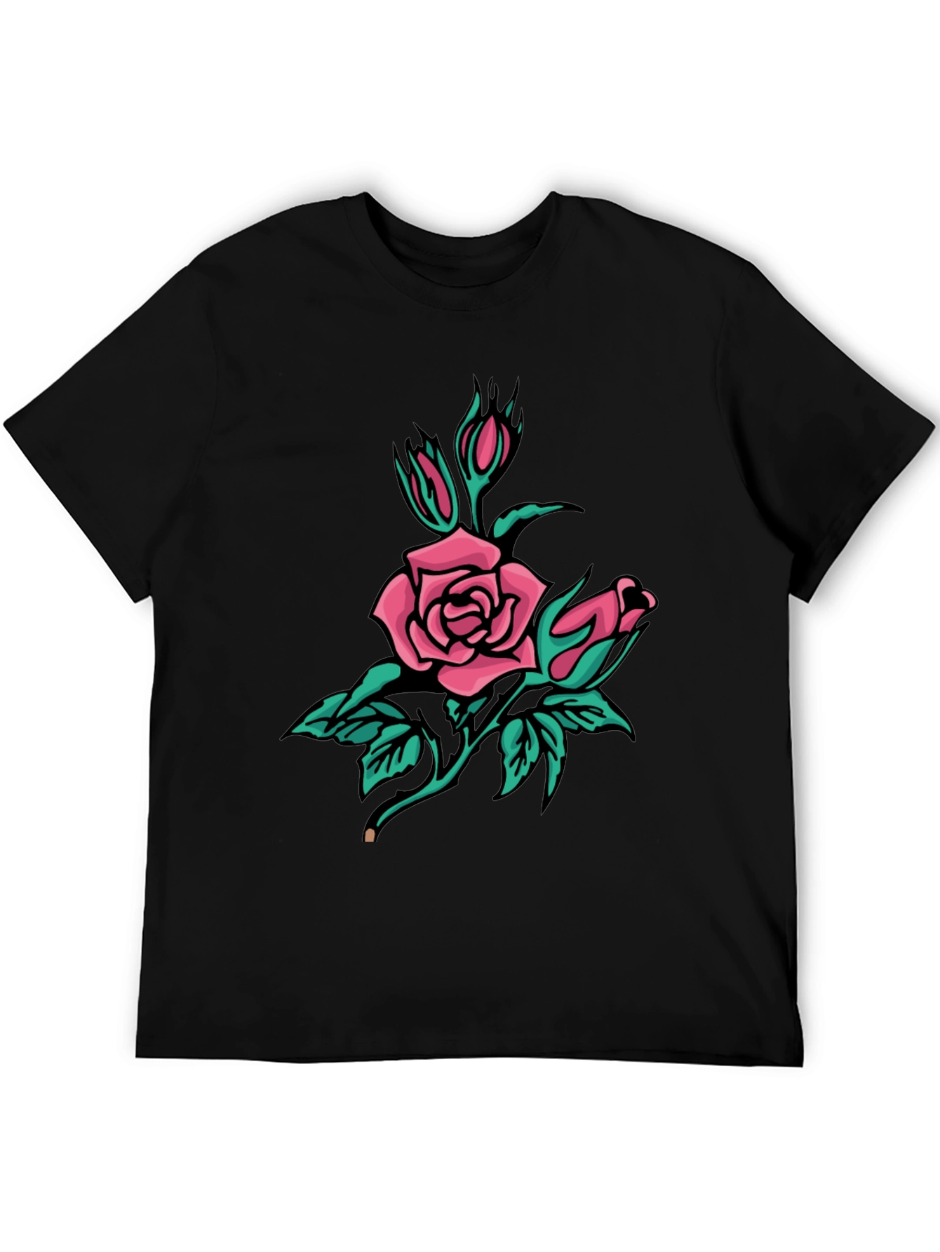Black T-Shirt with Pink Rose Graphic