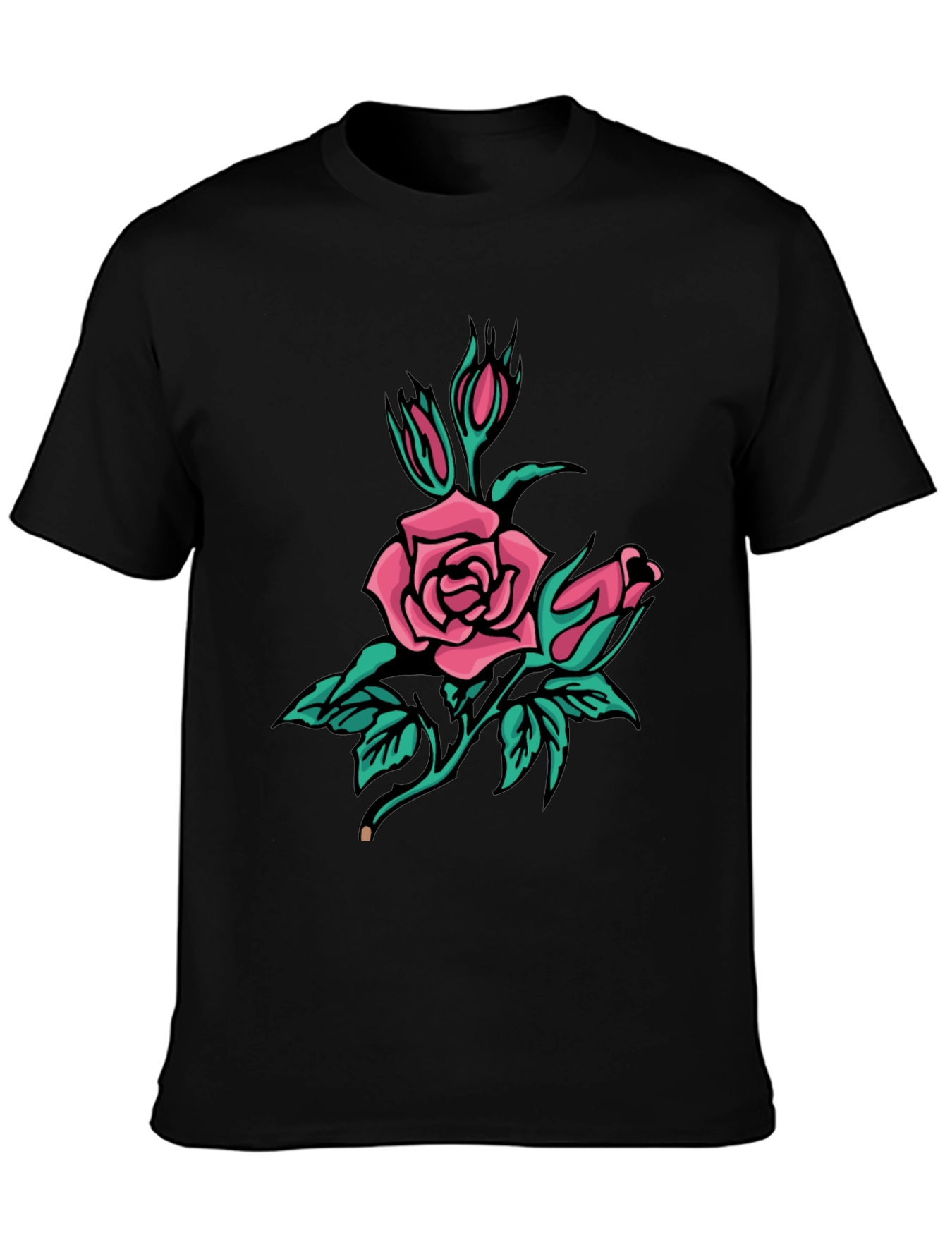 Black T-Shirt with Pink Rose Graphic