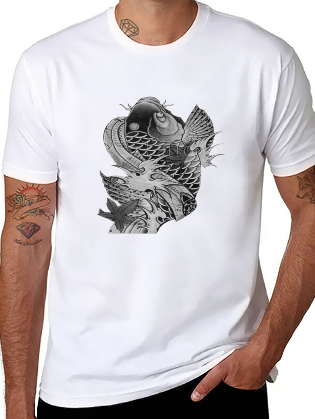 Koi Fish Graphic Tee - Stylish Mens Black T-Shirt