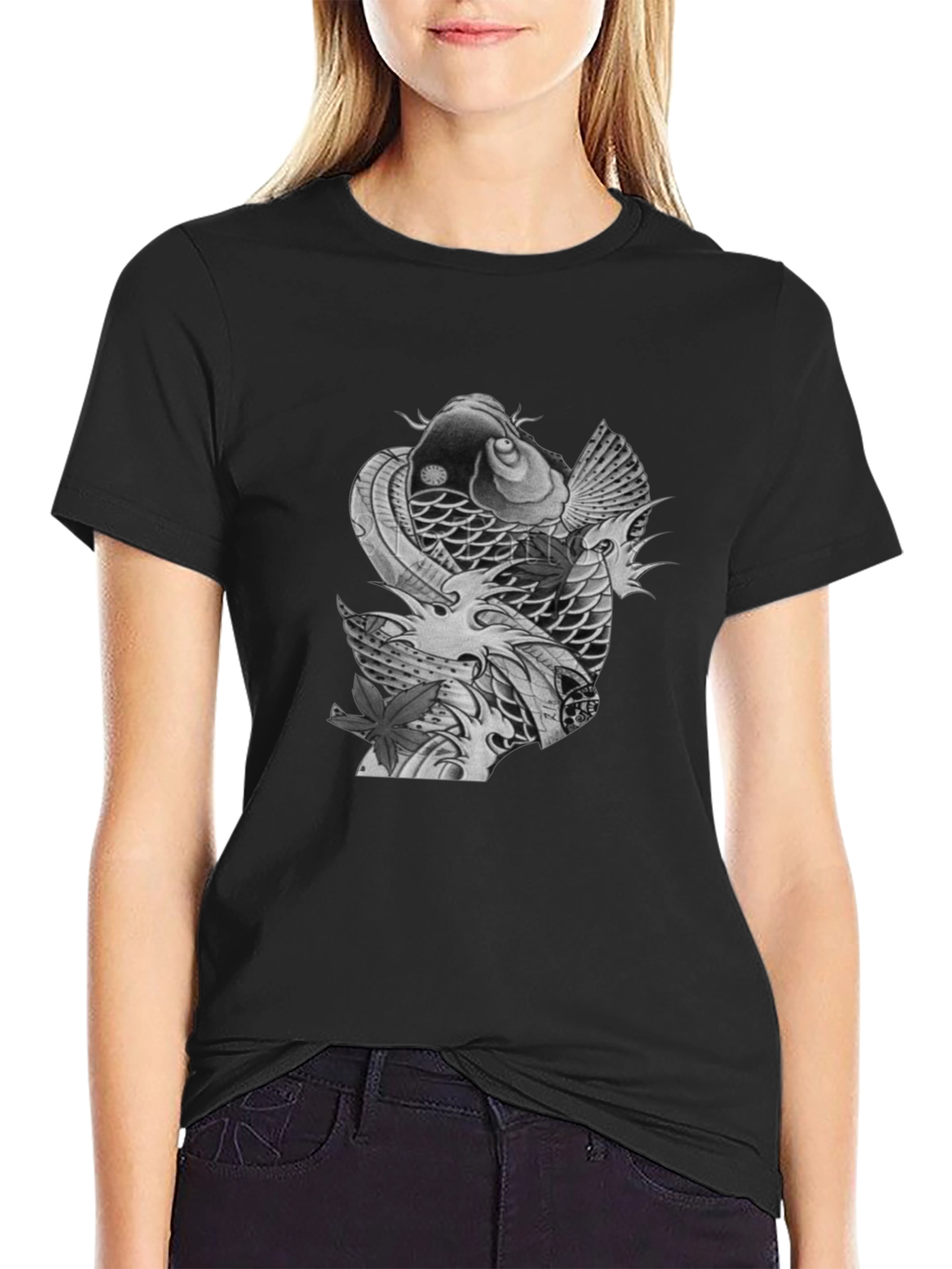 Koi Fish Graphic Tee - Stylish Mens Black T-Shirt