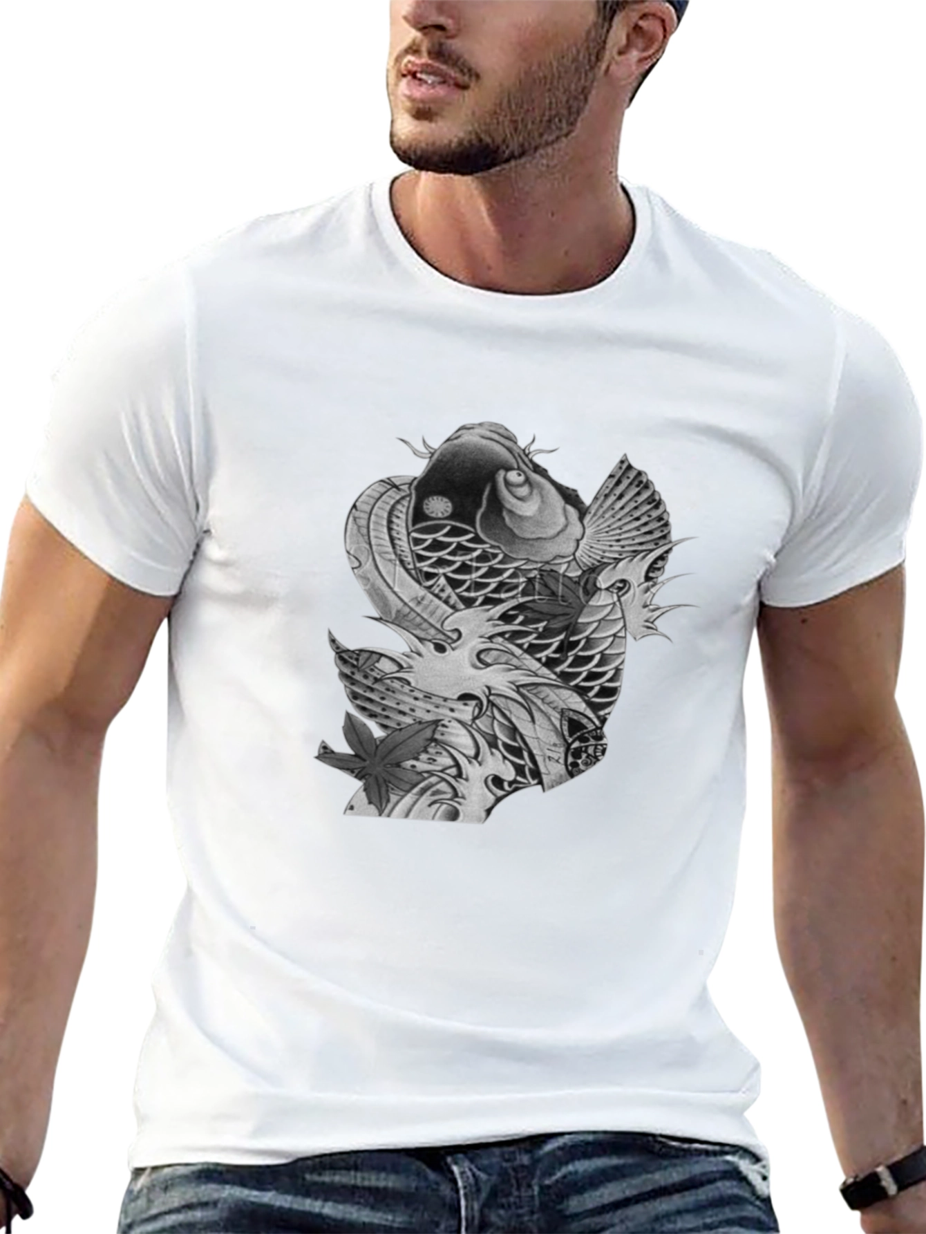 Koi Fish Graphic Tee - Stylish Mens Black T-Shirt