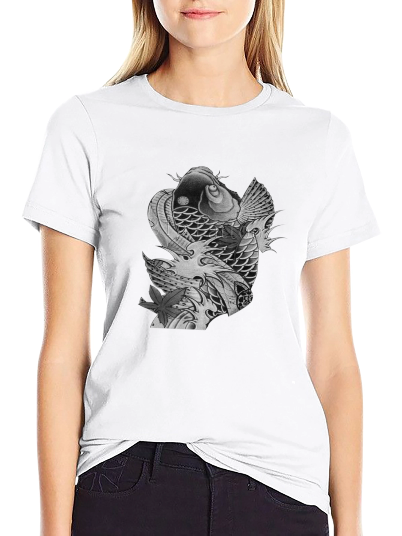Koi Fish Graphic Tee - Stylish Mens Black T-Shirt