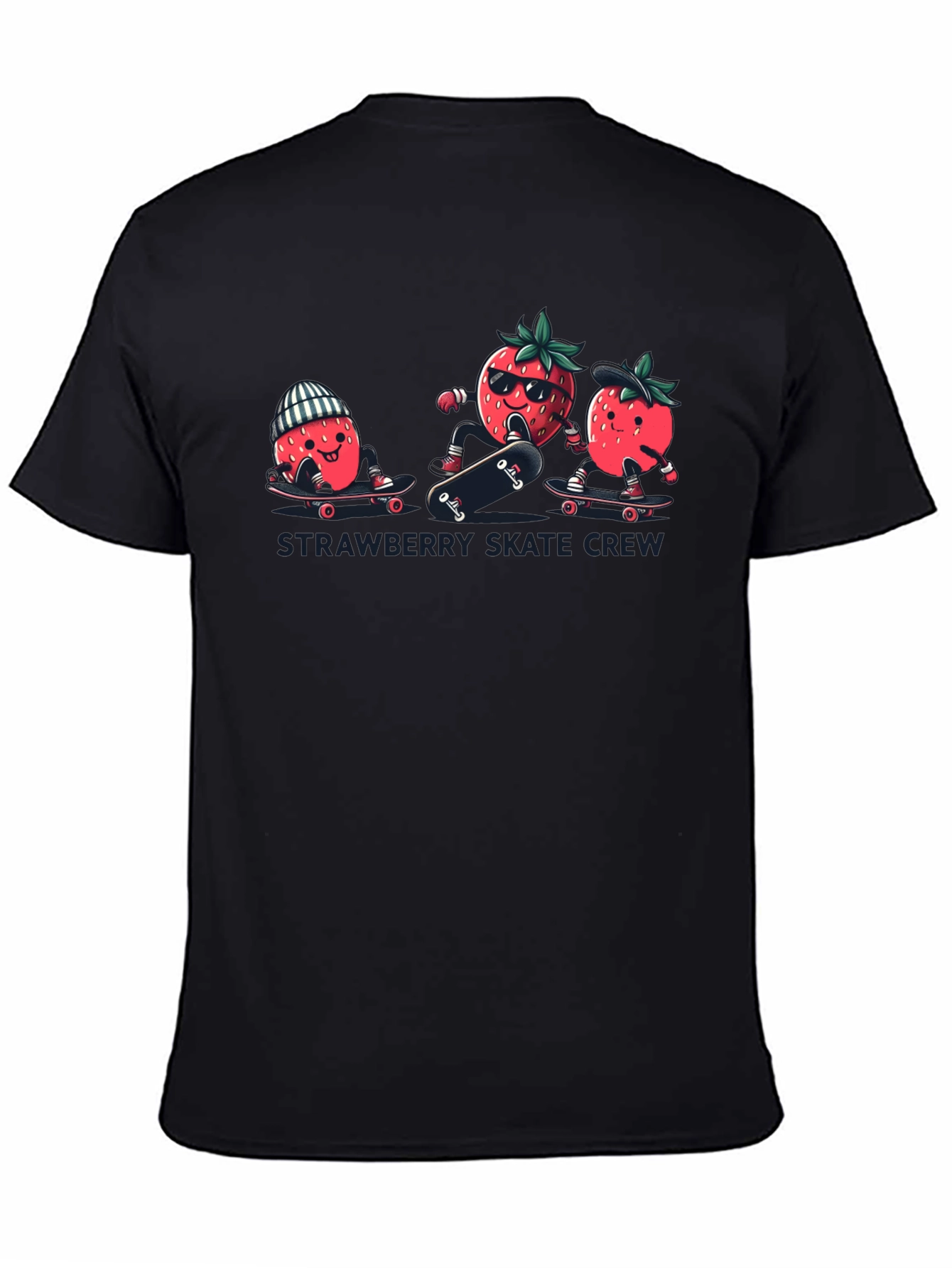 Strawberry Skate Crew T-Shirt - Black Cotton Tee