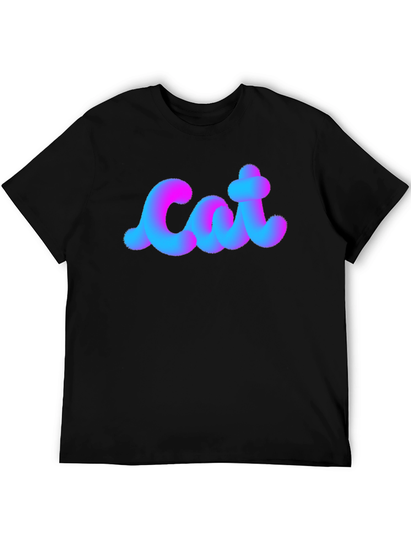 Cat Fuzzy Text Black Cotton T-Shirt
