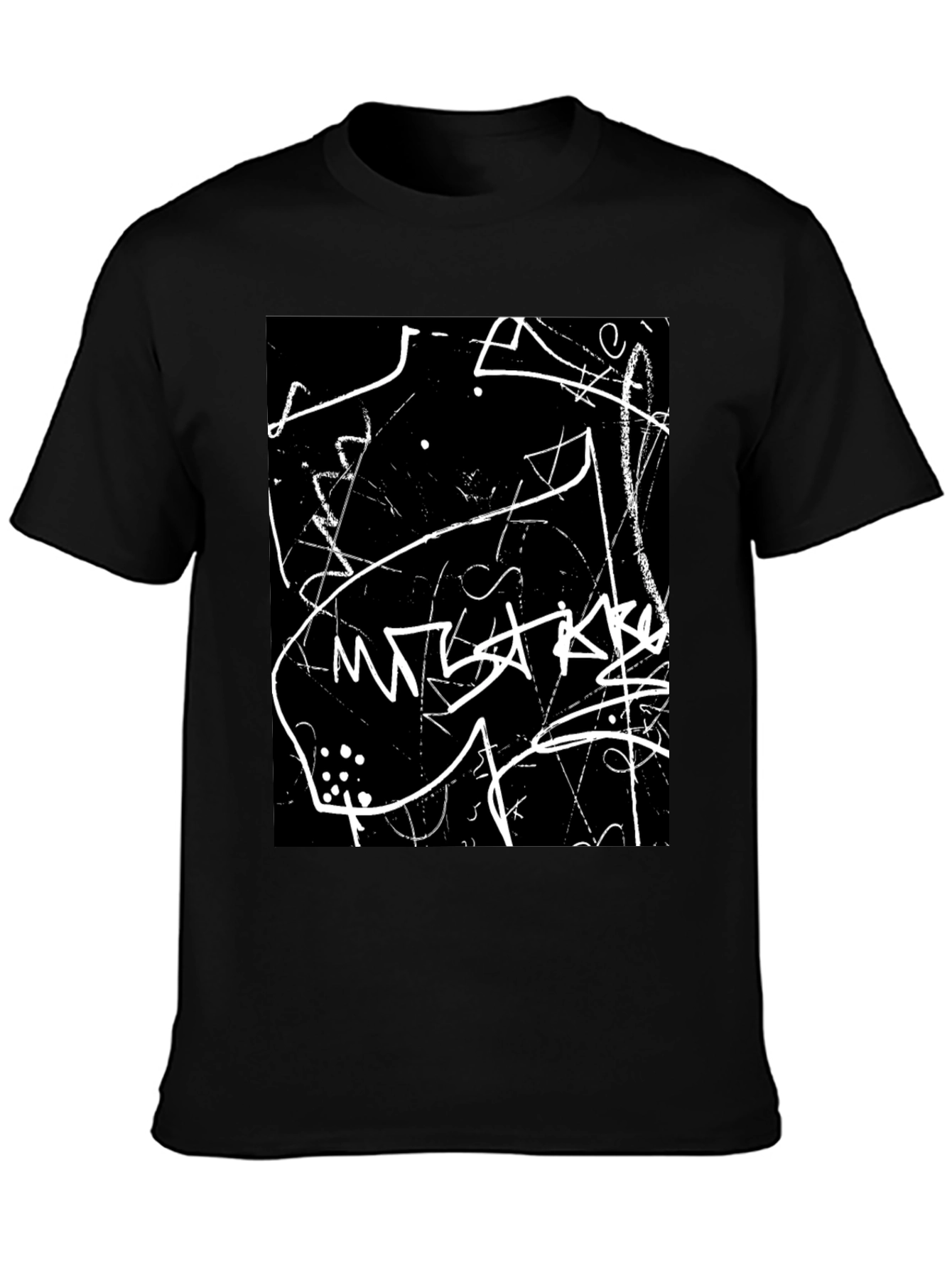 Abstract Black T-Shirt with White Scribble Design