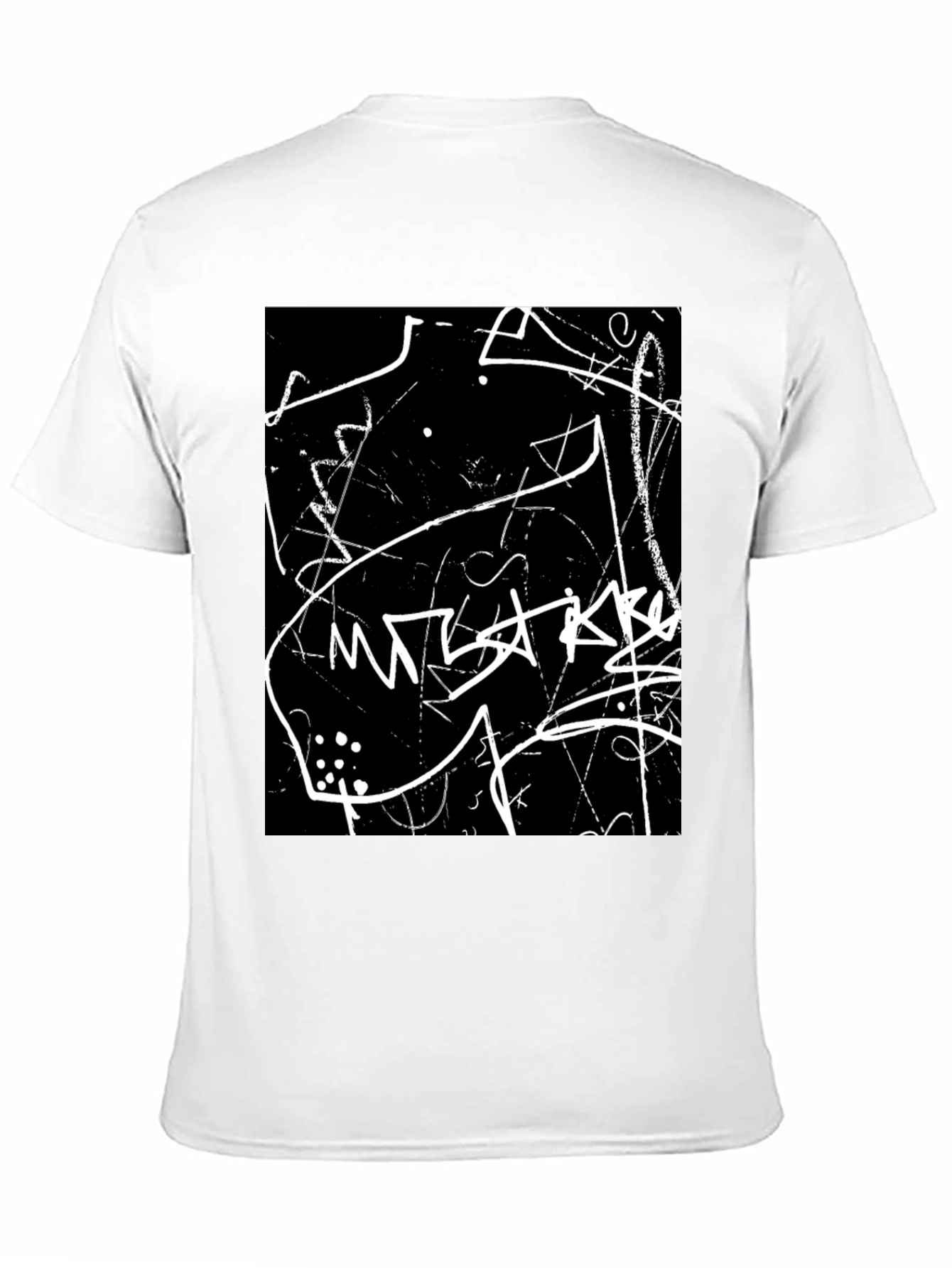 Abstract Black T-Shirt with White Scribble Design