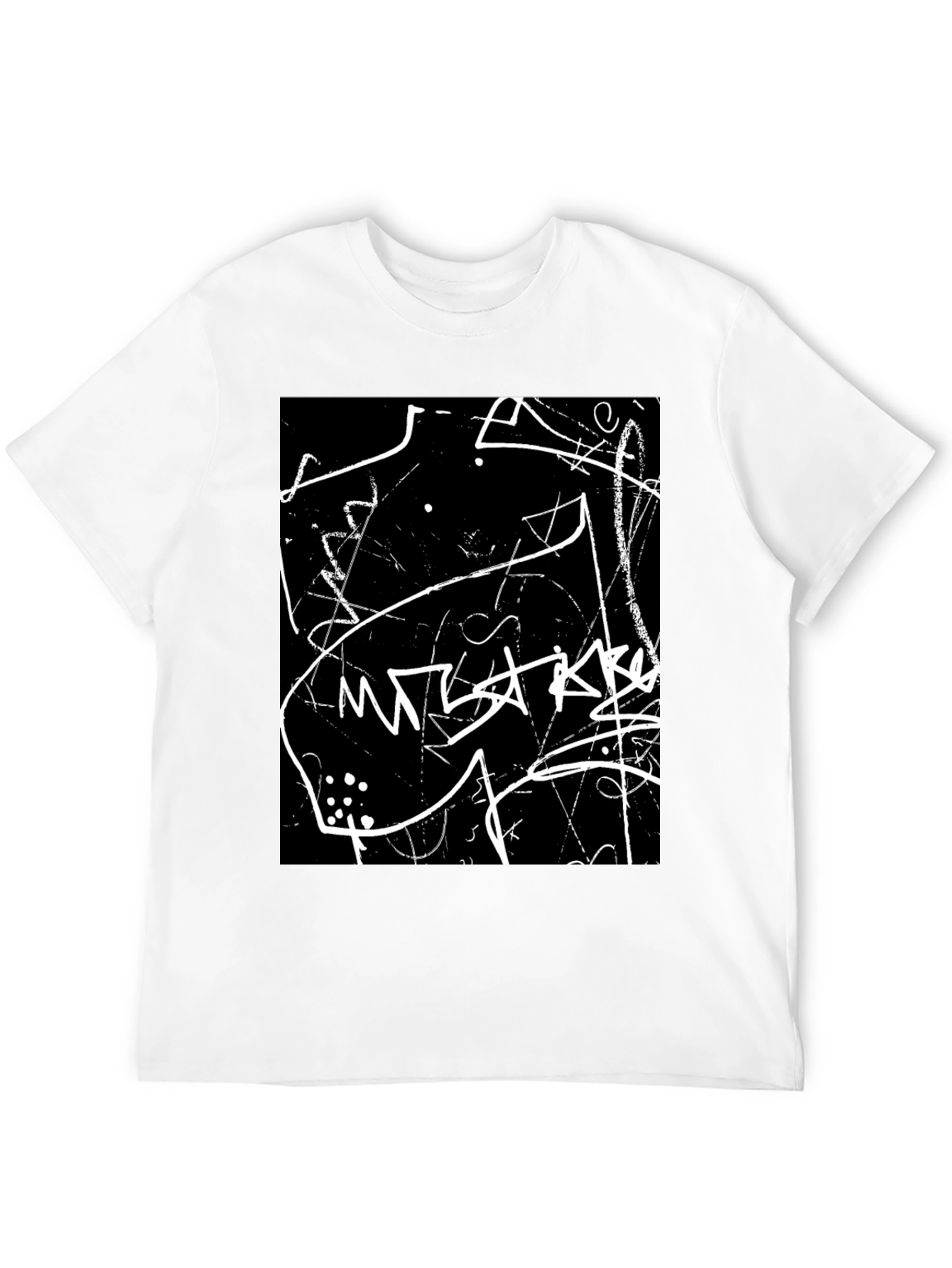 Abstract Black T-Shirt with White Scribble Design
