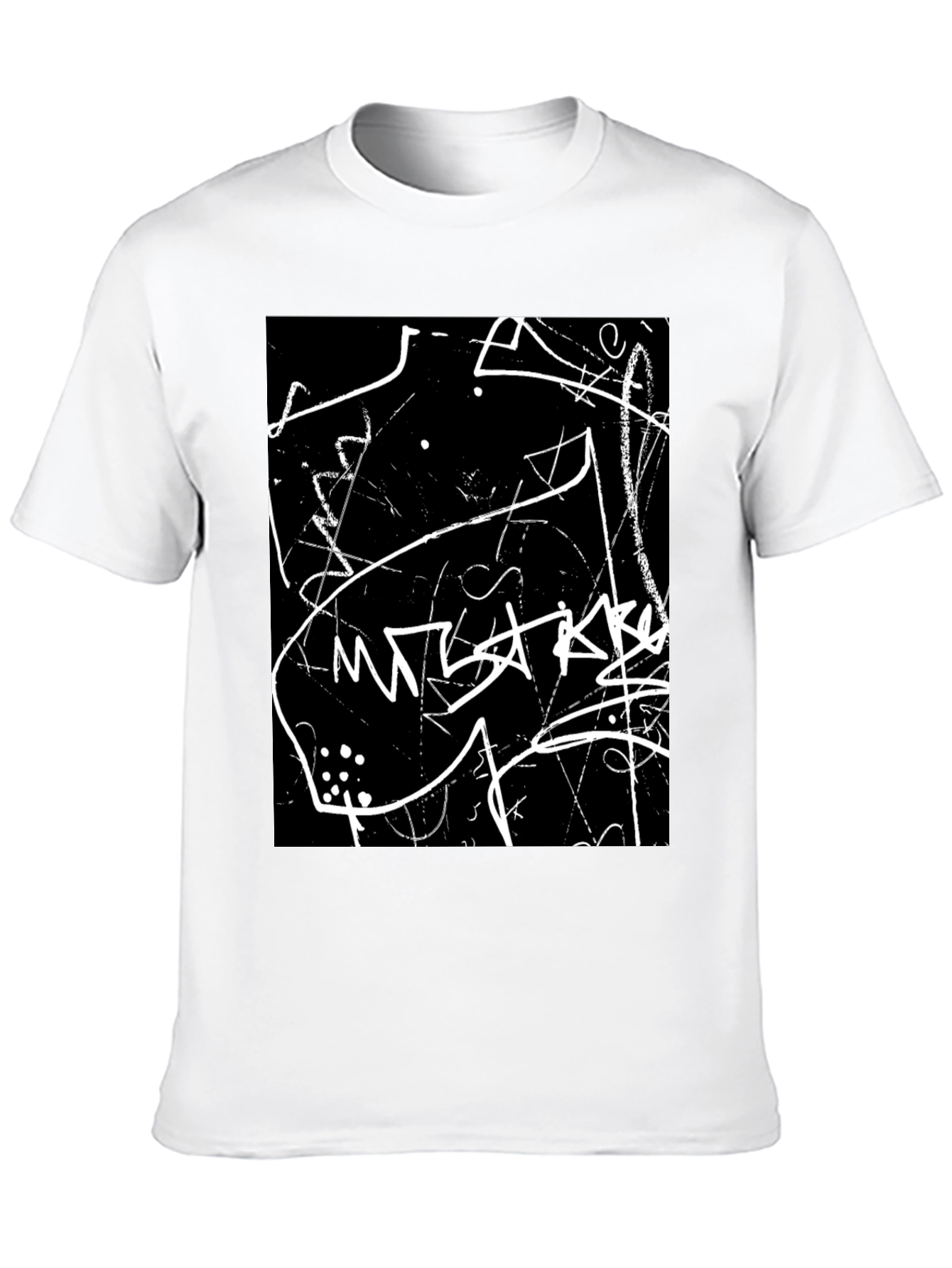 Abstract Black T-Shirt with White Scribble Design