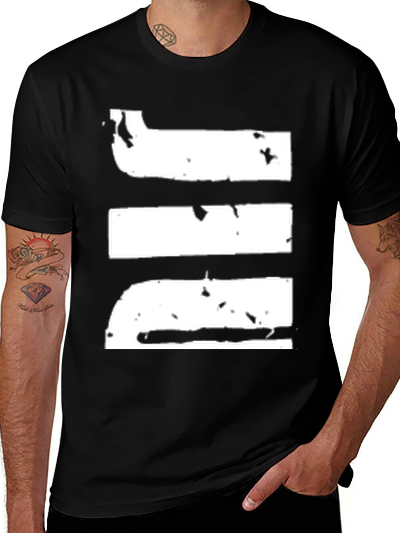 Grunge Stripe Graphic Black T-Shirt