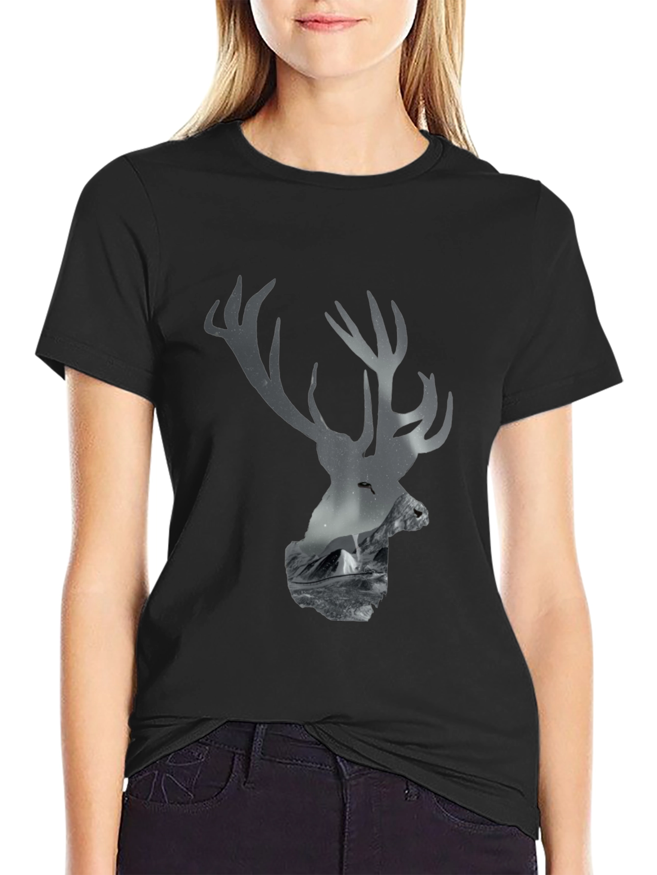 Deer Silhouette Mountain Scene Tee