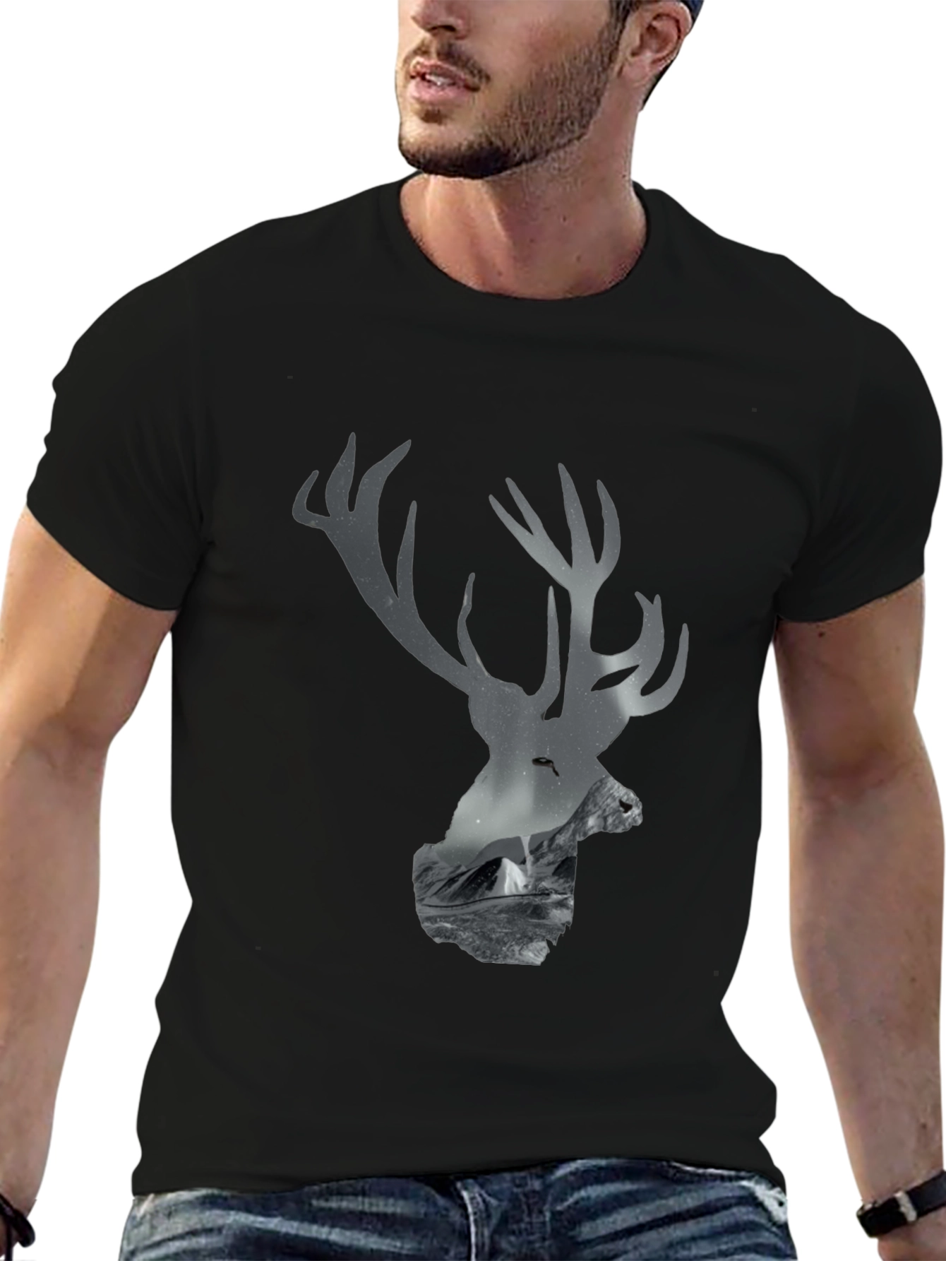 Deer Silhouette Mountain Scene Tee