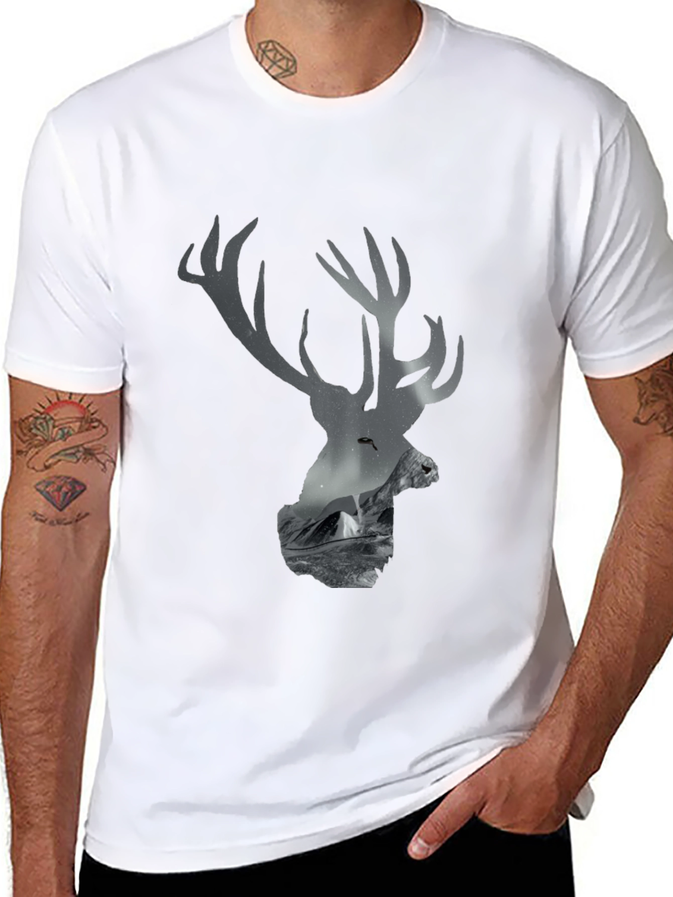 Deer Silhouette Mountain Scene Tee