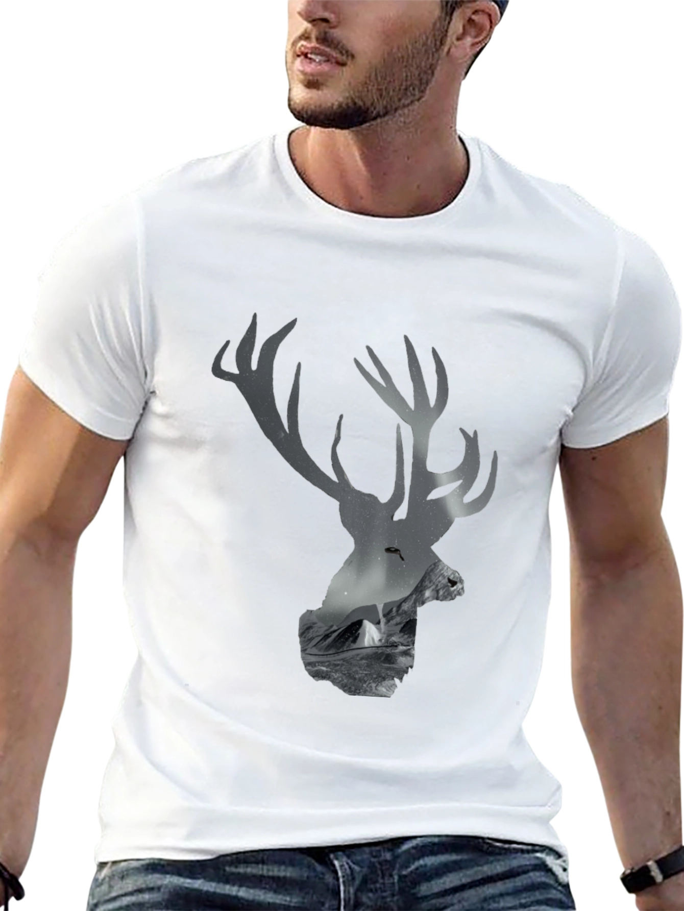 Deer Silhouette Mountain Scene Tee