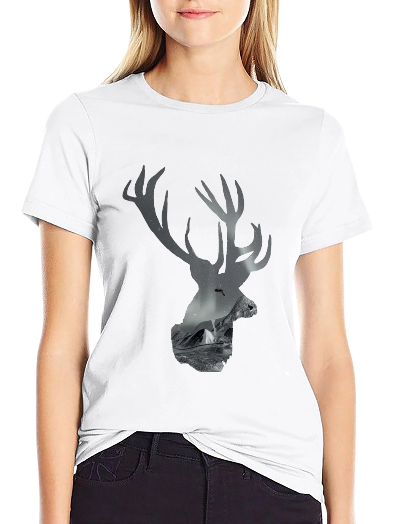 Deer Silhouette Mountain Scene Tee
