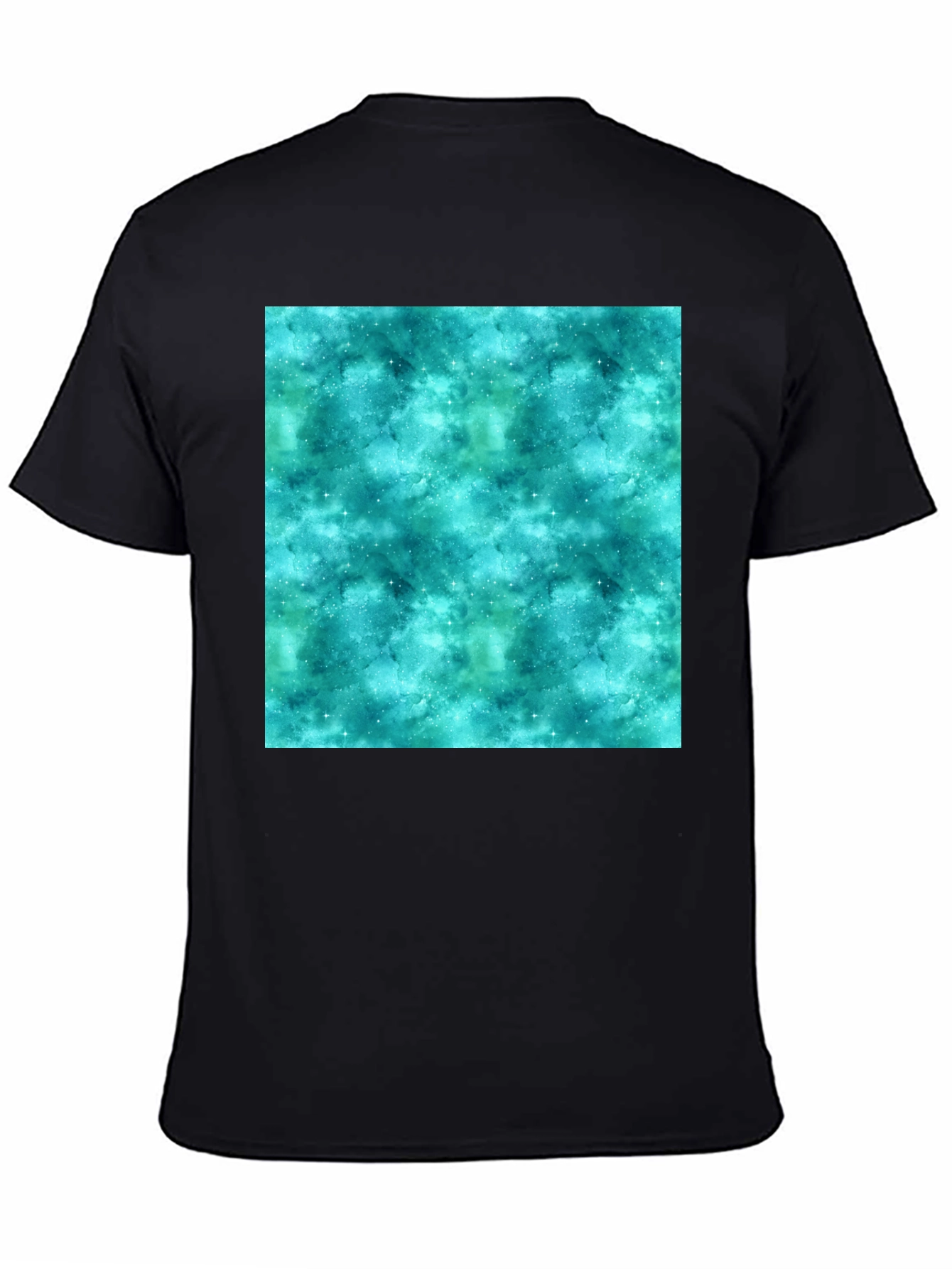 Teal Galaxy Print Black T-Shirt