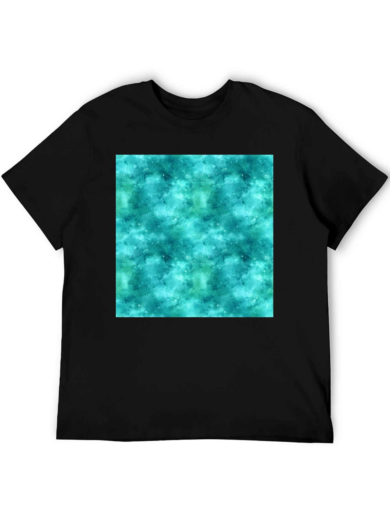 Teal Galaxy Print Black T-Shirt