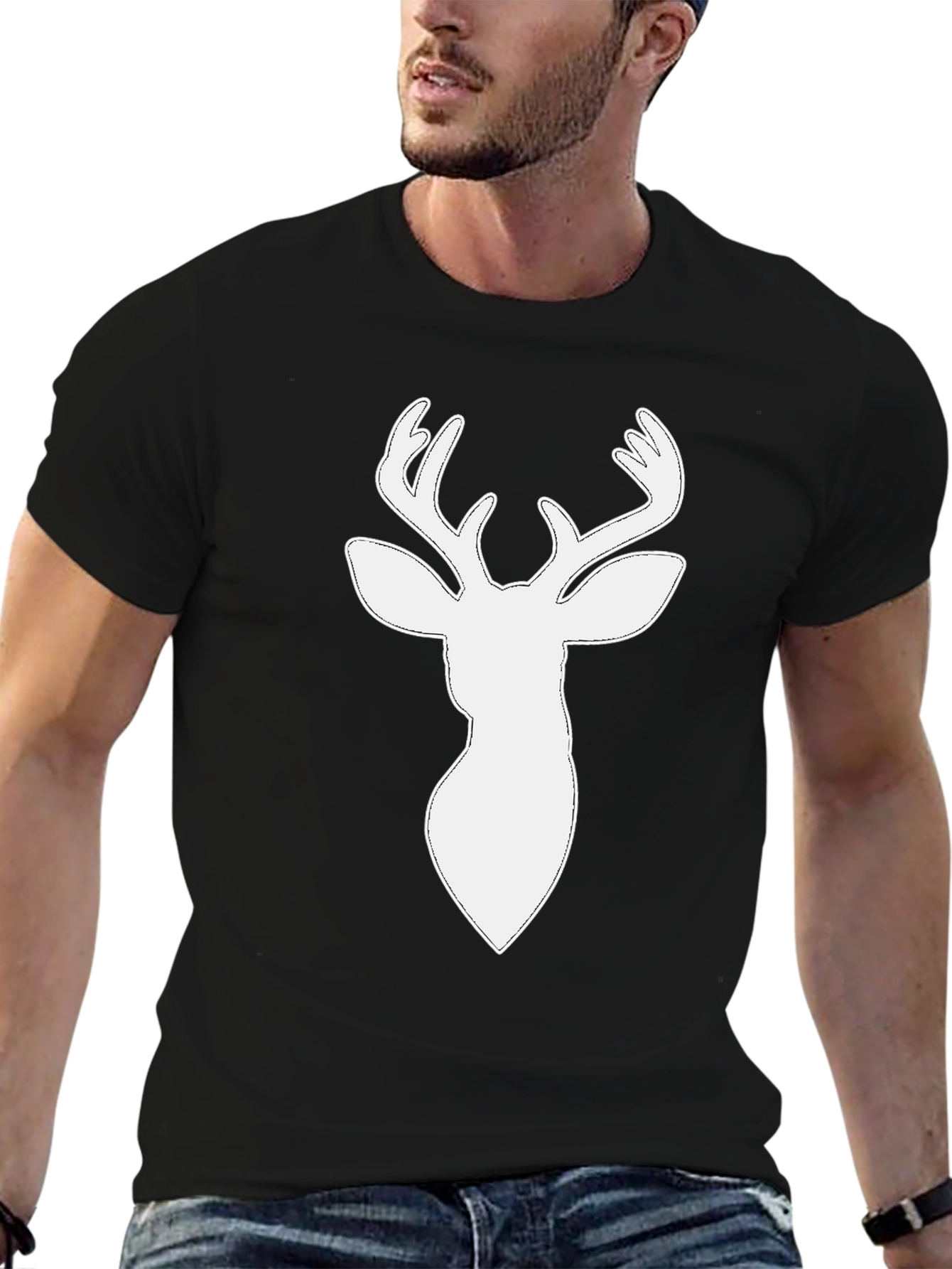 Deer Head Graphic Tee - Black Casual Shirt