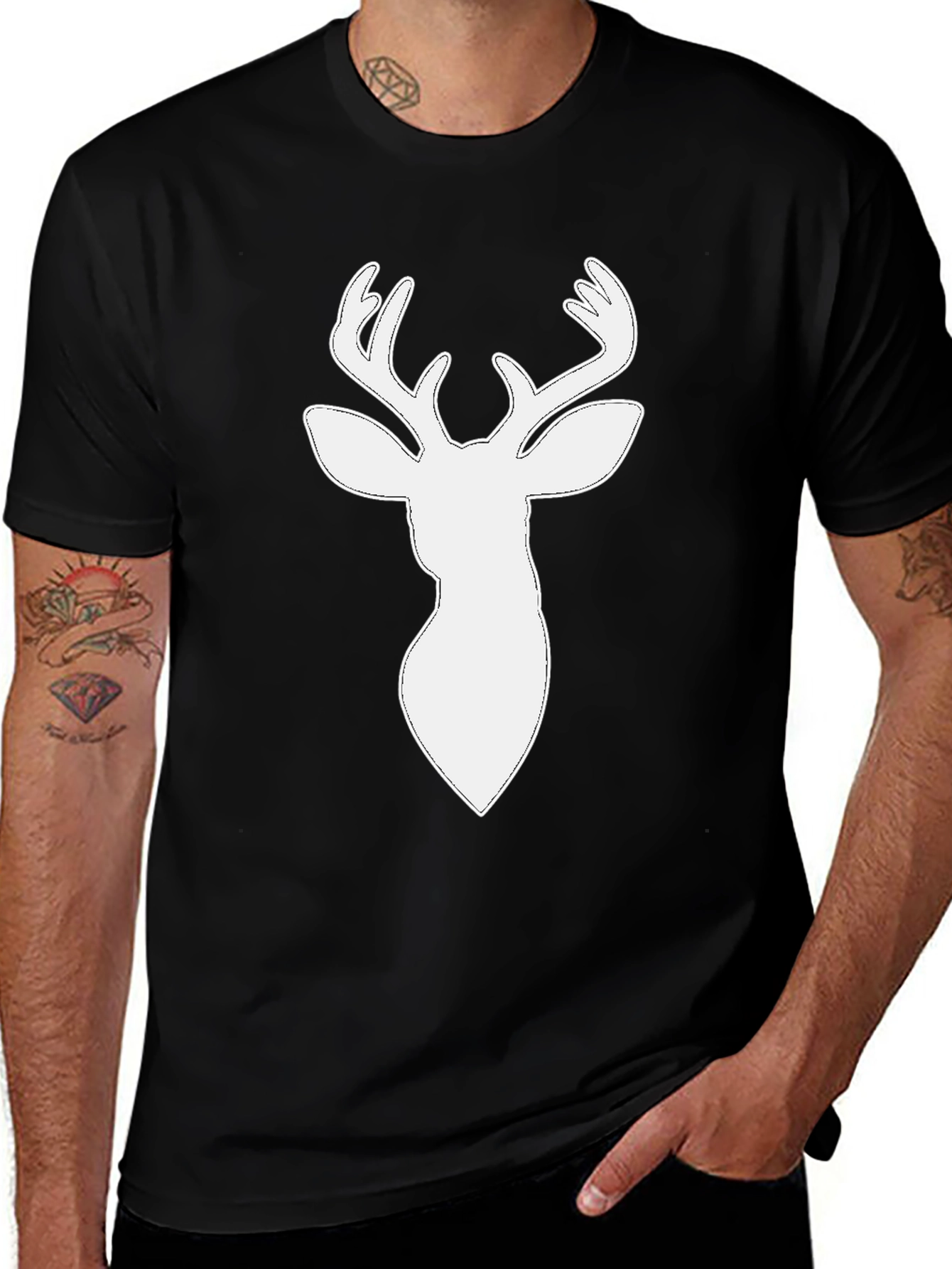 Deer Head Graphic Tee - Black Casual Shirt